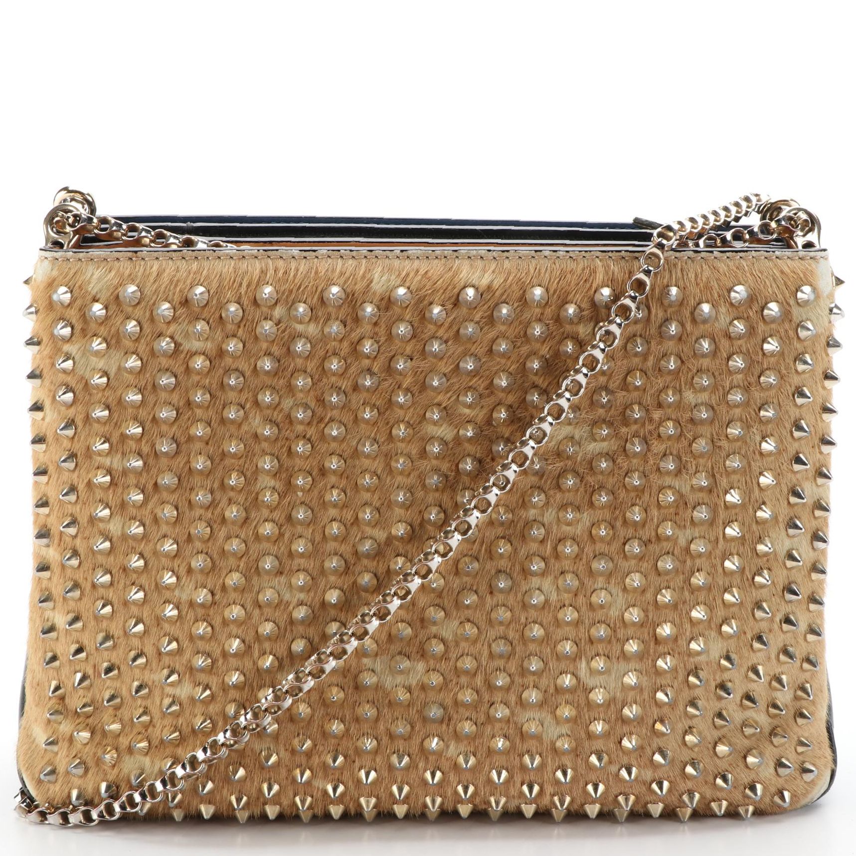 Christian Louboutin Triloubi Chain Bag in Spiked Calf Hair and Bicolor Leather