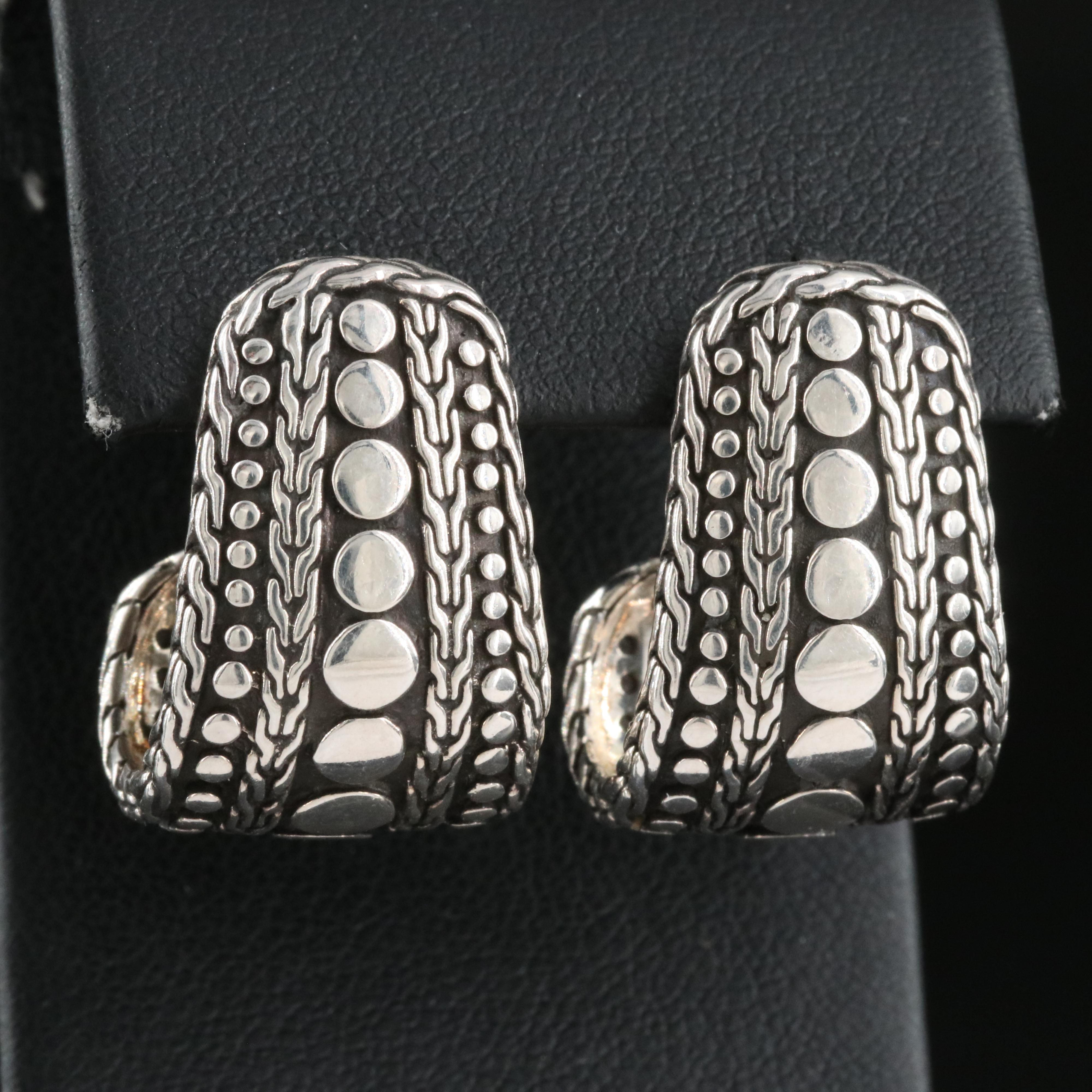 John Hardy "Dot Nuansa" Sterling J Hoop Earrings