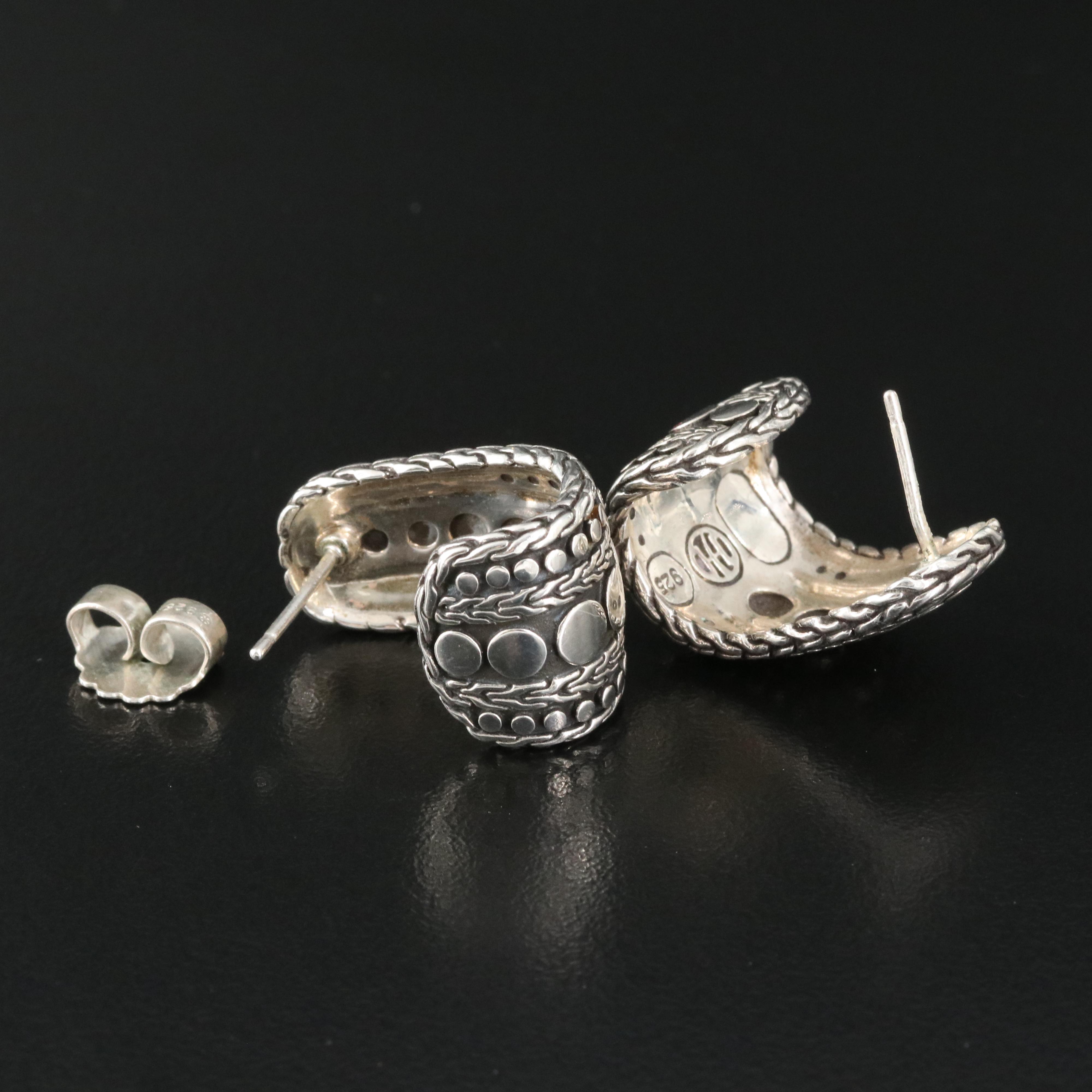 John Hardy "Dot Nuansa" Sterling J Hoop Earrings