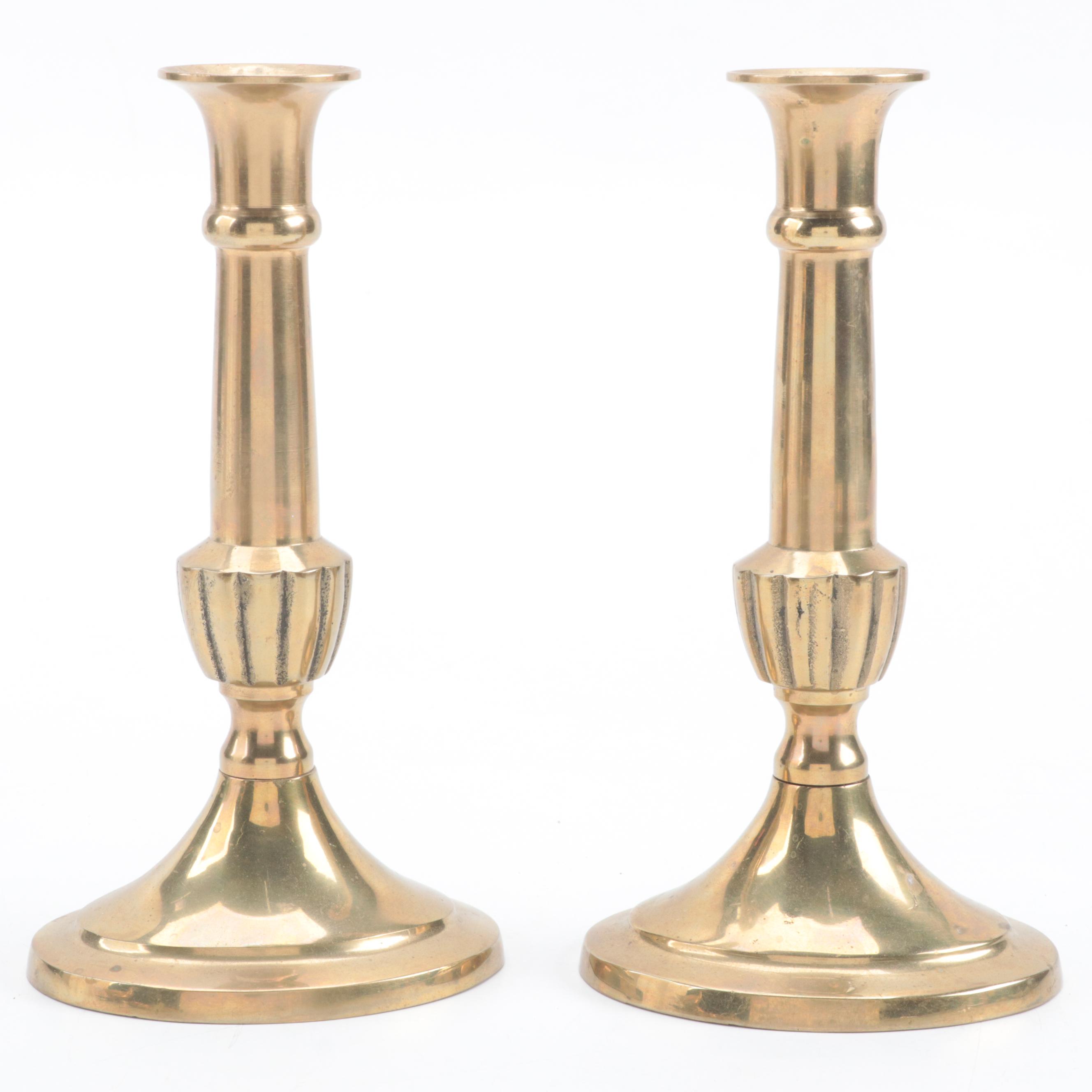 Brass Duck and Deer Figurines with Trinket Dish and Pair of Candlesticks