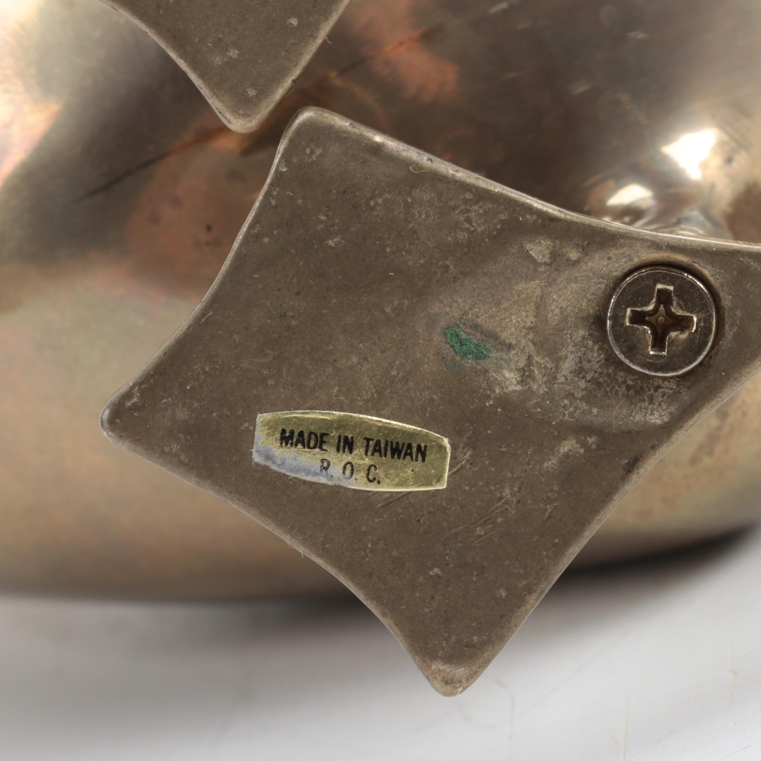 Brass Duck and Deer Figurines with Trinket Dish and Pair of Candlesticks