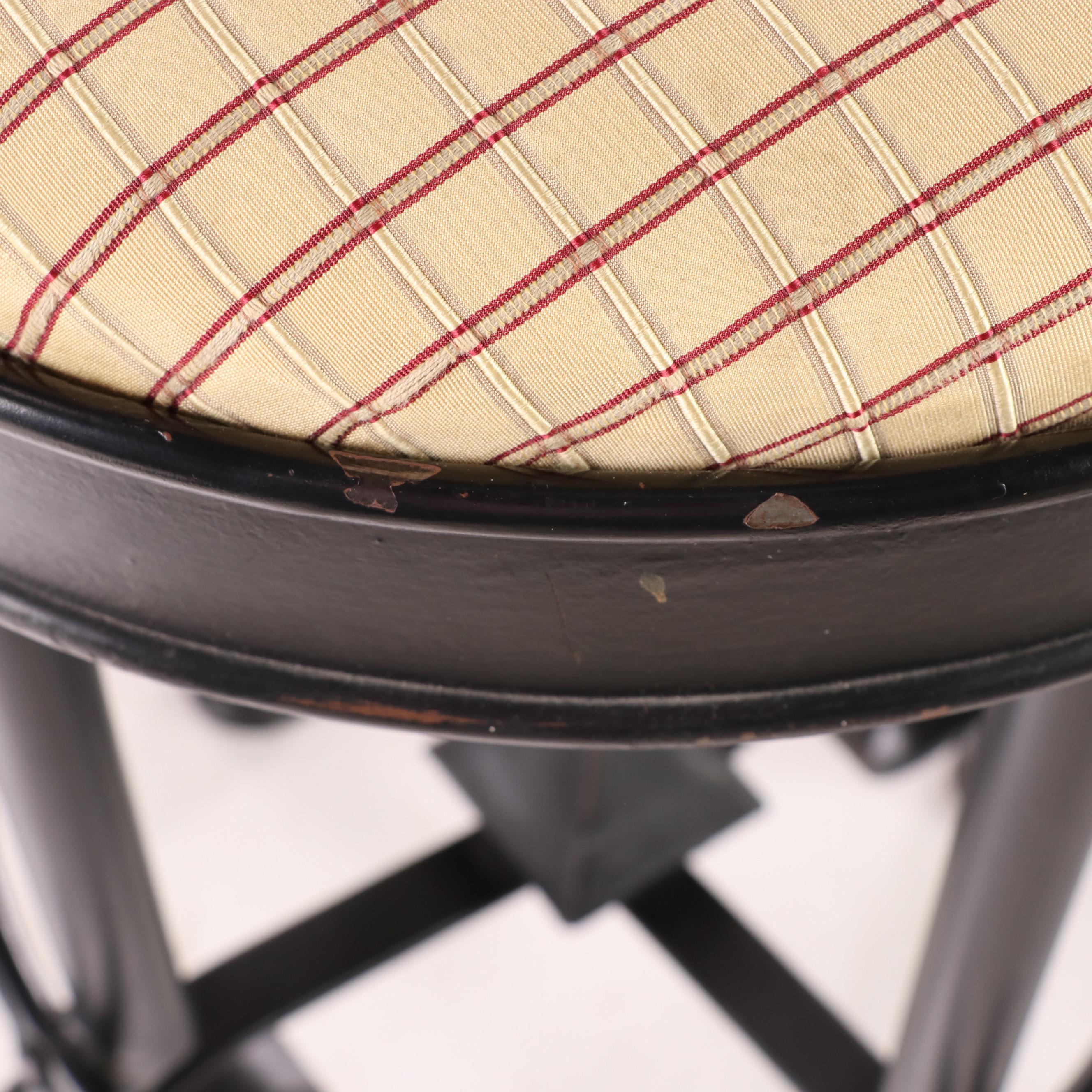 Three Metal and Custom-Upholstered Swivel Counter Stools