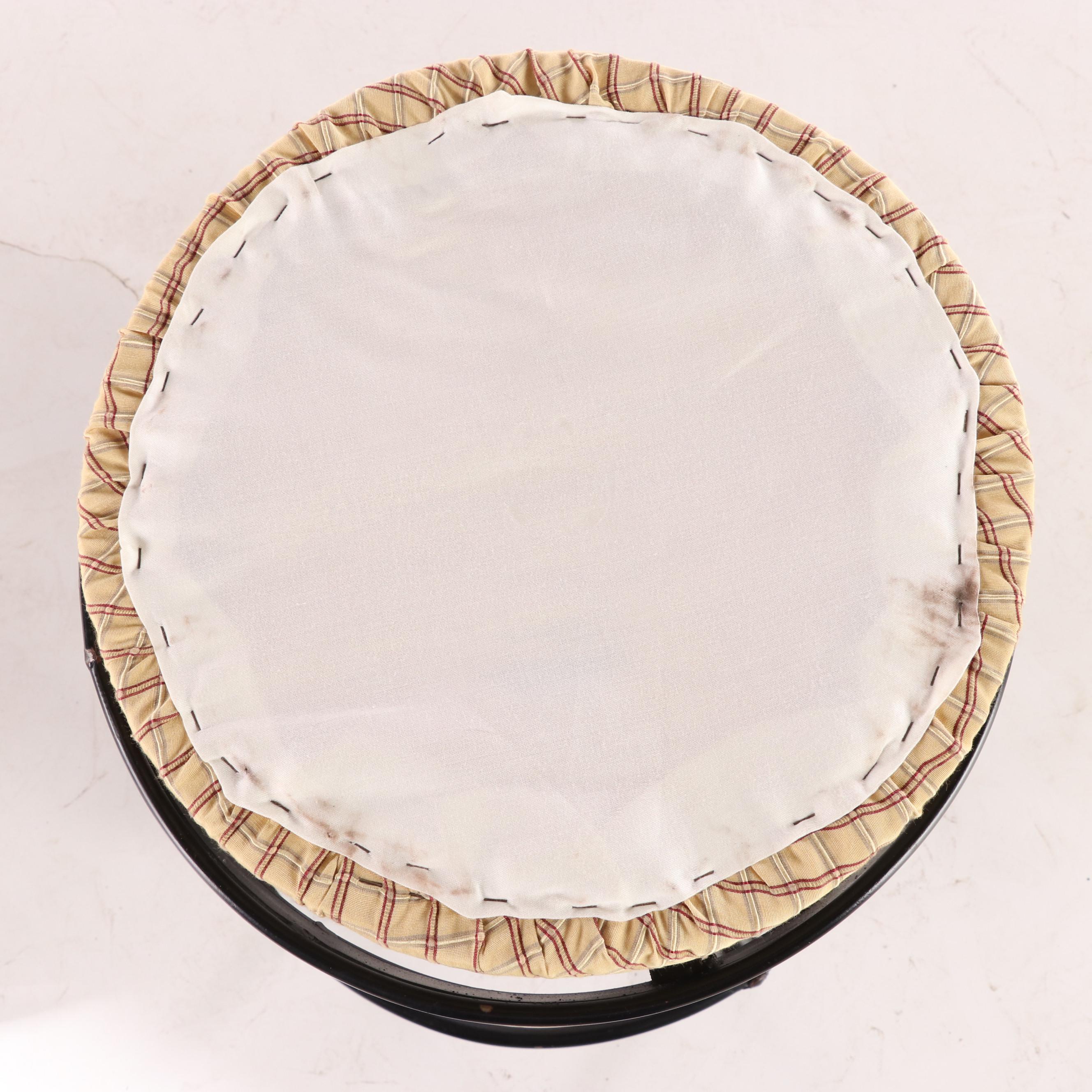 Three Metal and Custom-Upholstered Swivel Counter Stools