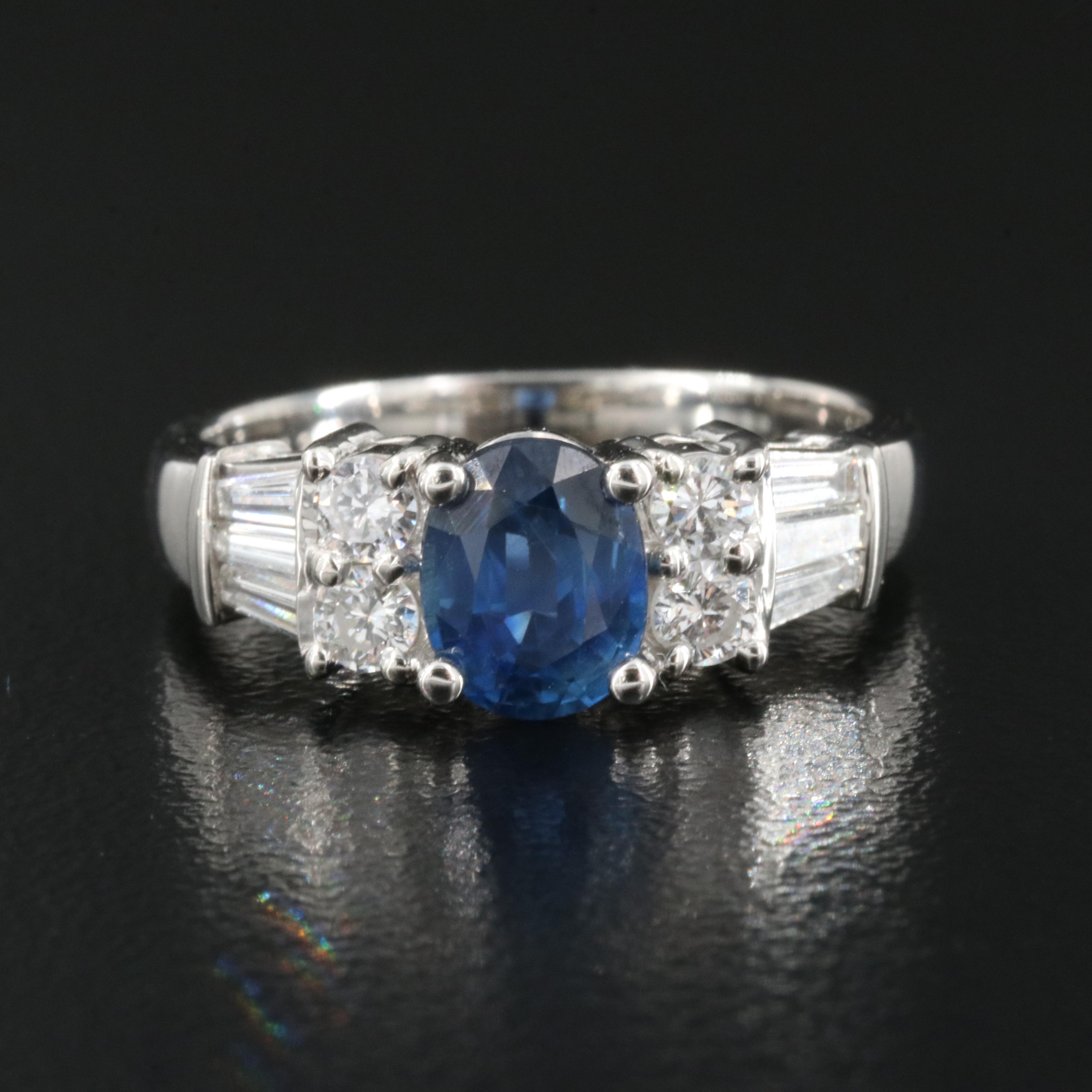 Platinum 1.24 CT Sapphire and Diamond Ring