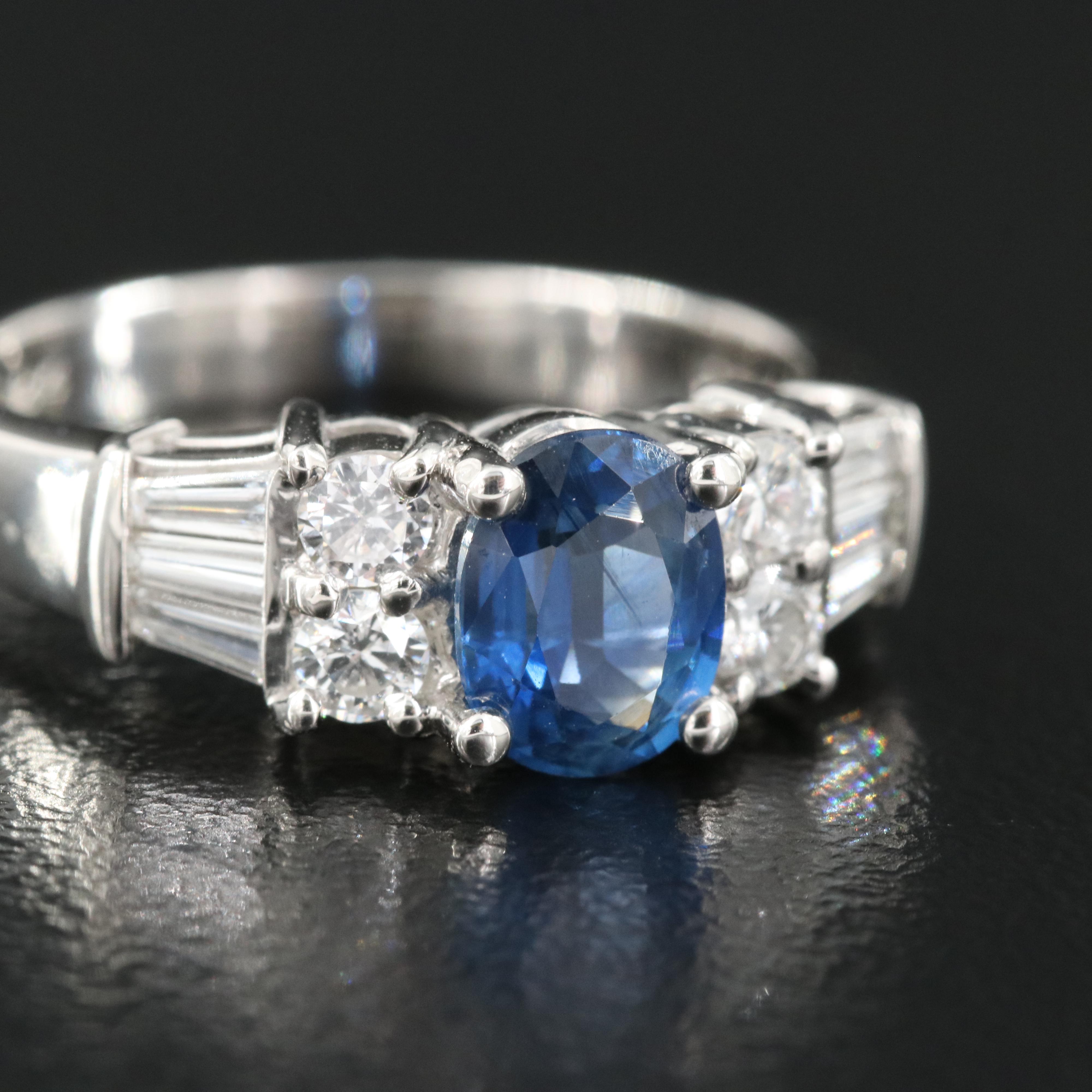 Platinum 1.24 CT Sapphire and Diamond Ring