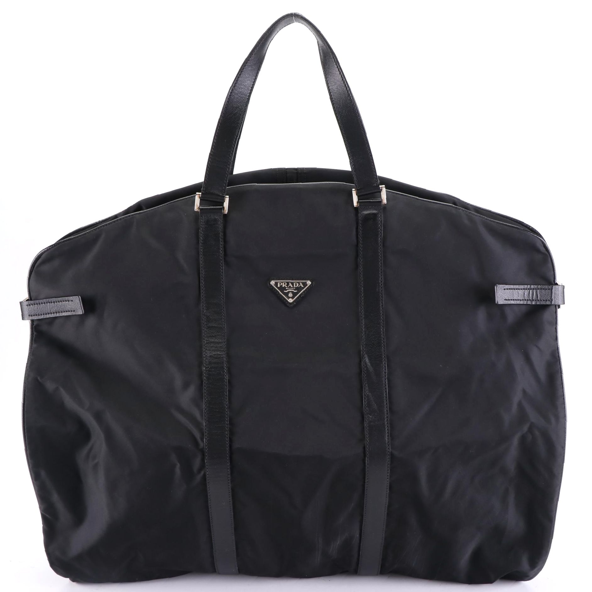 Prada Garment Bag in Black Nylon Gabardine and Saffiano Leather