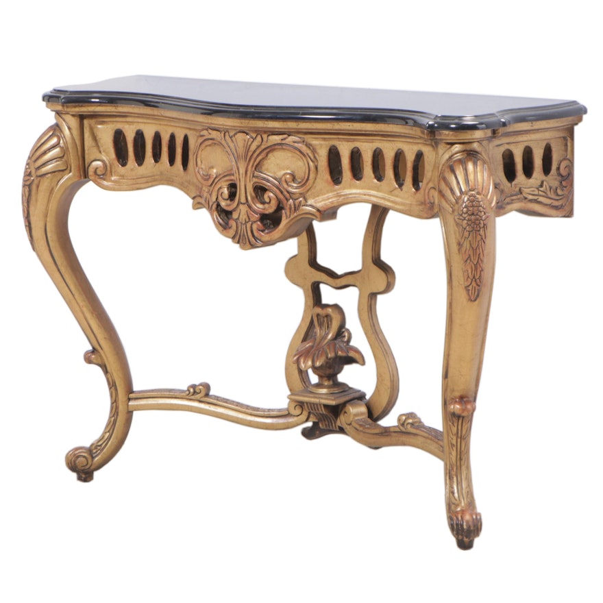 Louis XV Style Giltwood and Polished Stone Wall-Mount Console Table