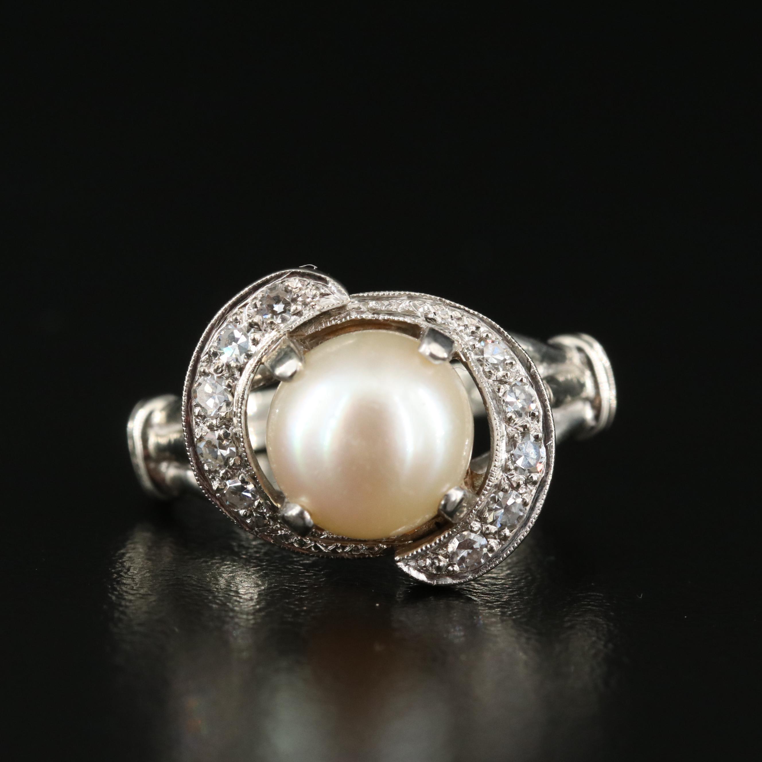 14K Pearl and Diamond Ring