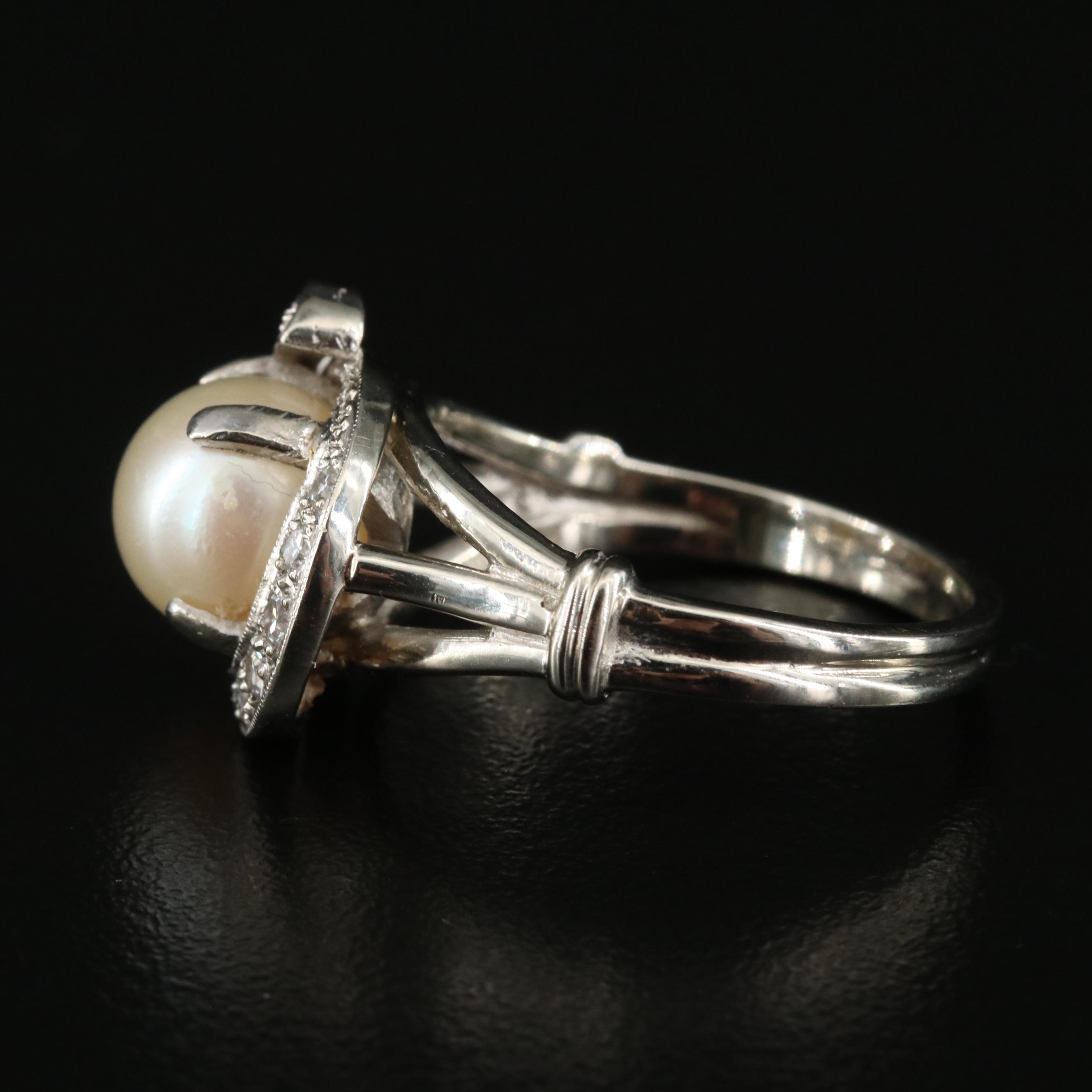 14K Pearl and Diamond Ring