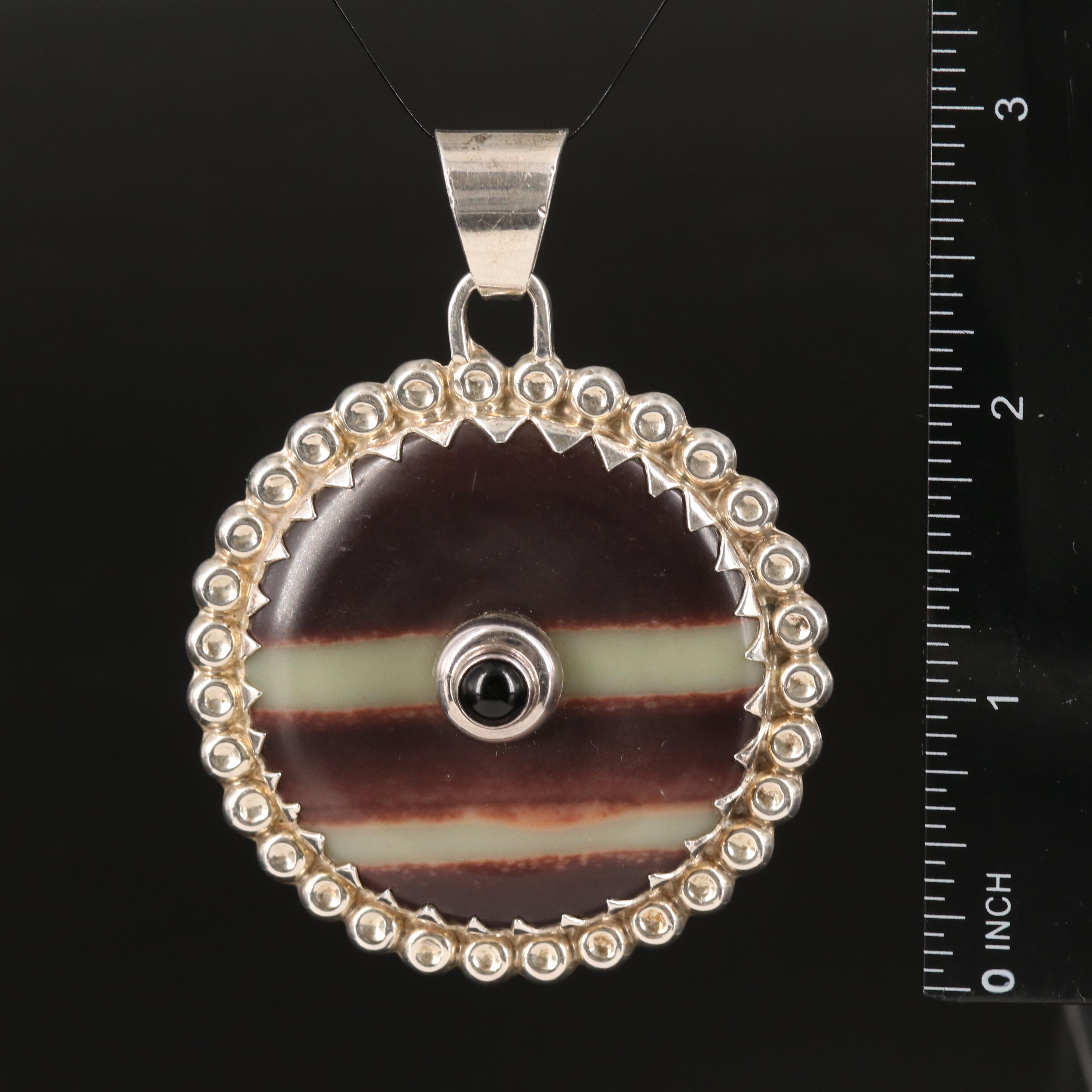 Mexican Sterling Calcite and Black Onyx Pendant