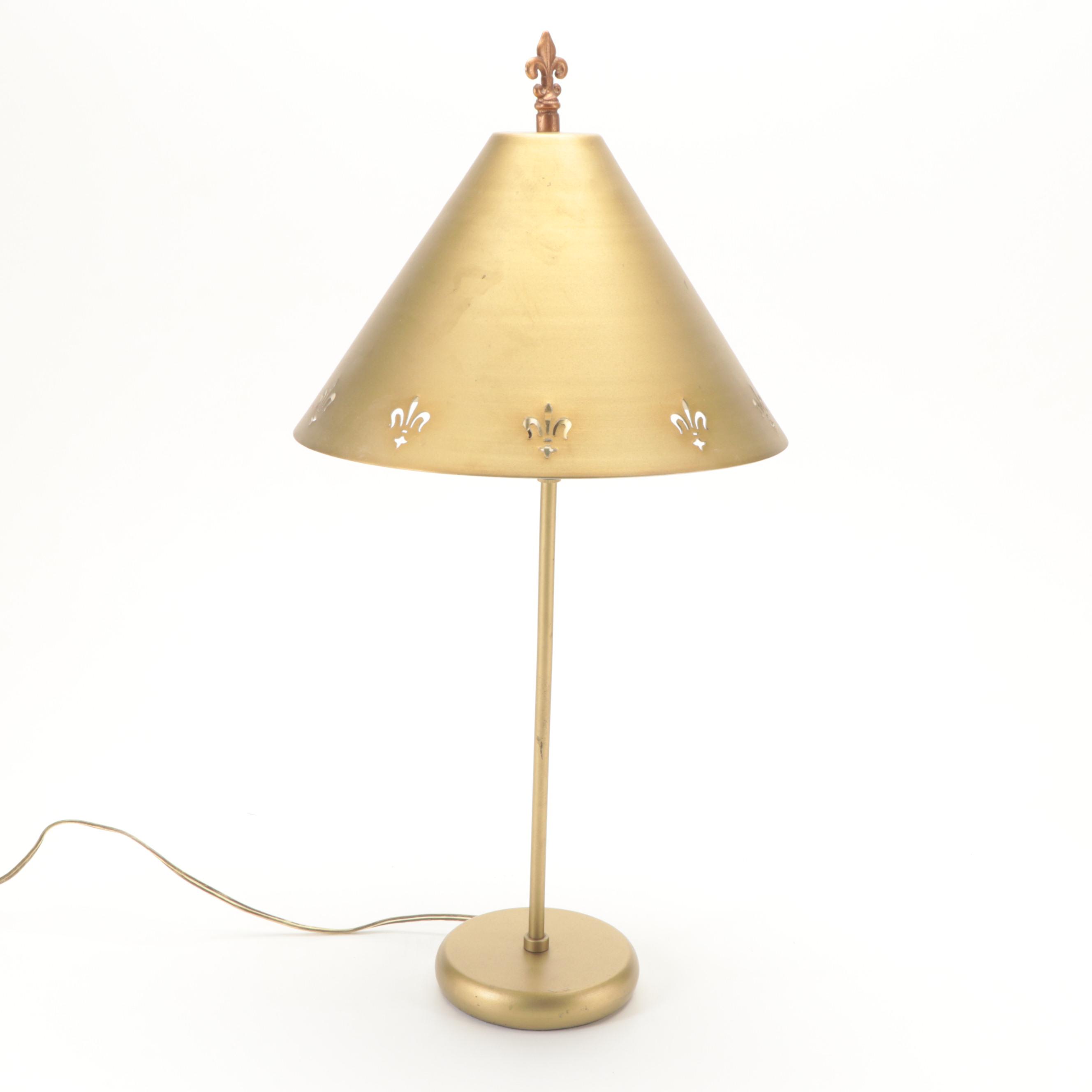 Punched Gilt Metal Fleur de Lis Table Lamp with More Parisian Style Decor