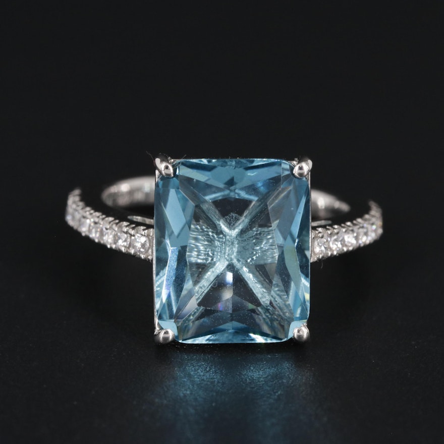 Sterling Aquamarine Ring With Cubic Zirconia