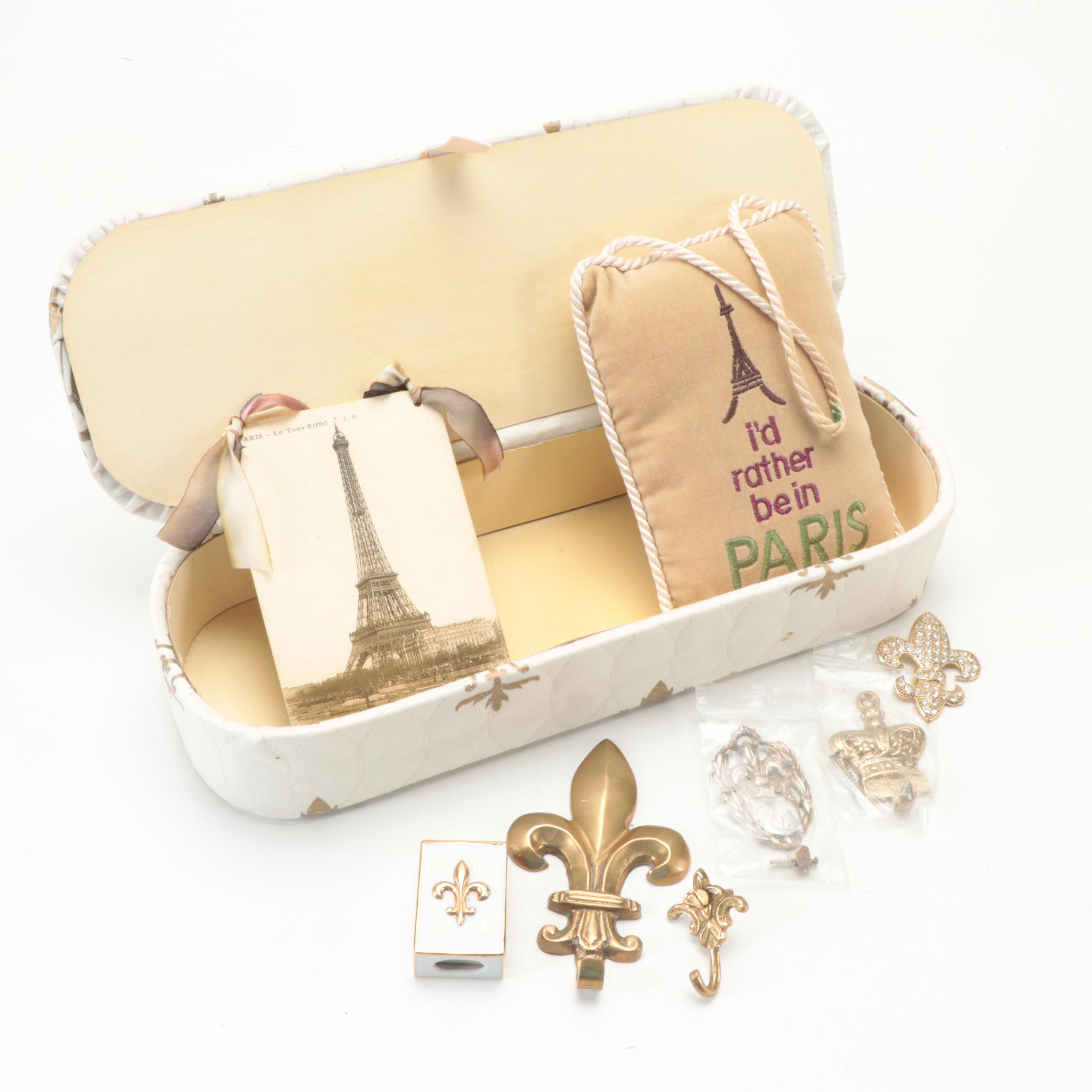 Punched Gilt Metal Fleur de Lis Table Lamp with More Parisian Style Decor