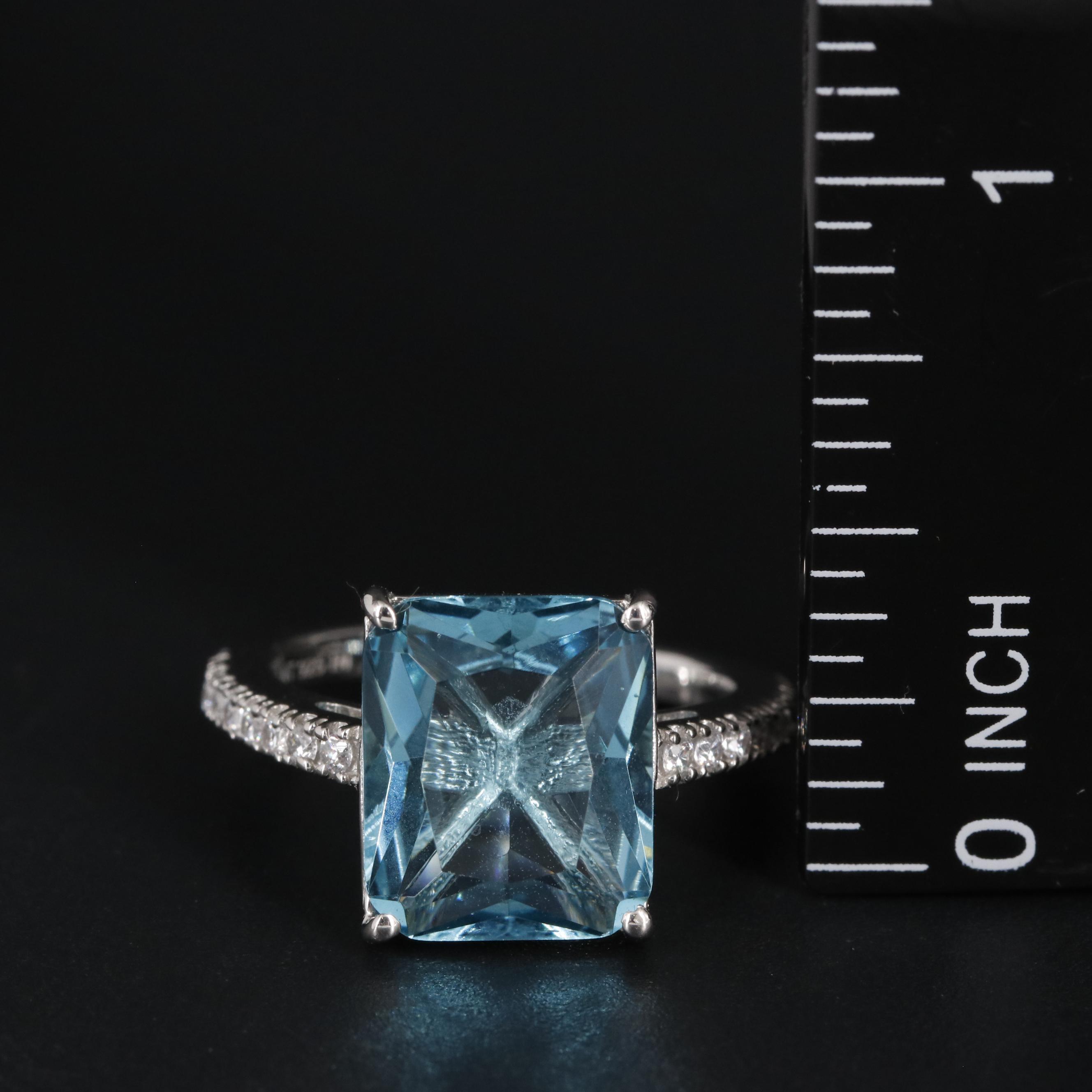 Sterling Aquamarine Ring With Cubic Zirconia