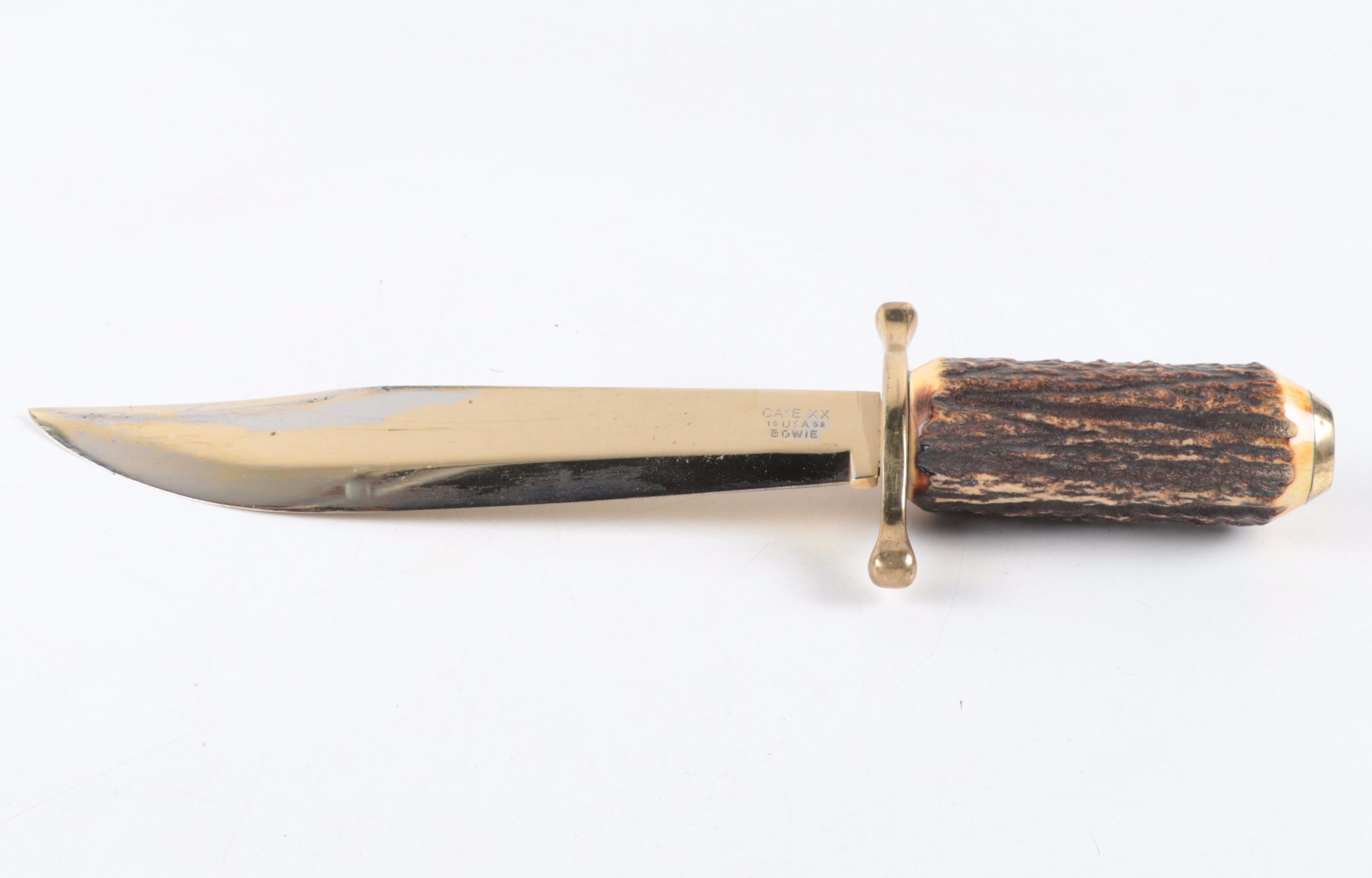 Case Brass and Antler Handled Bowie Knife with Scabbard, 1992