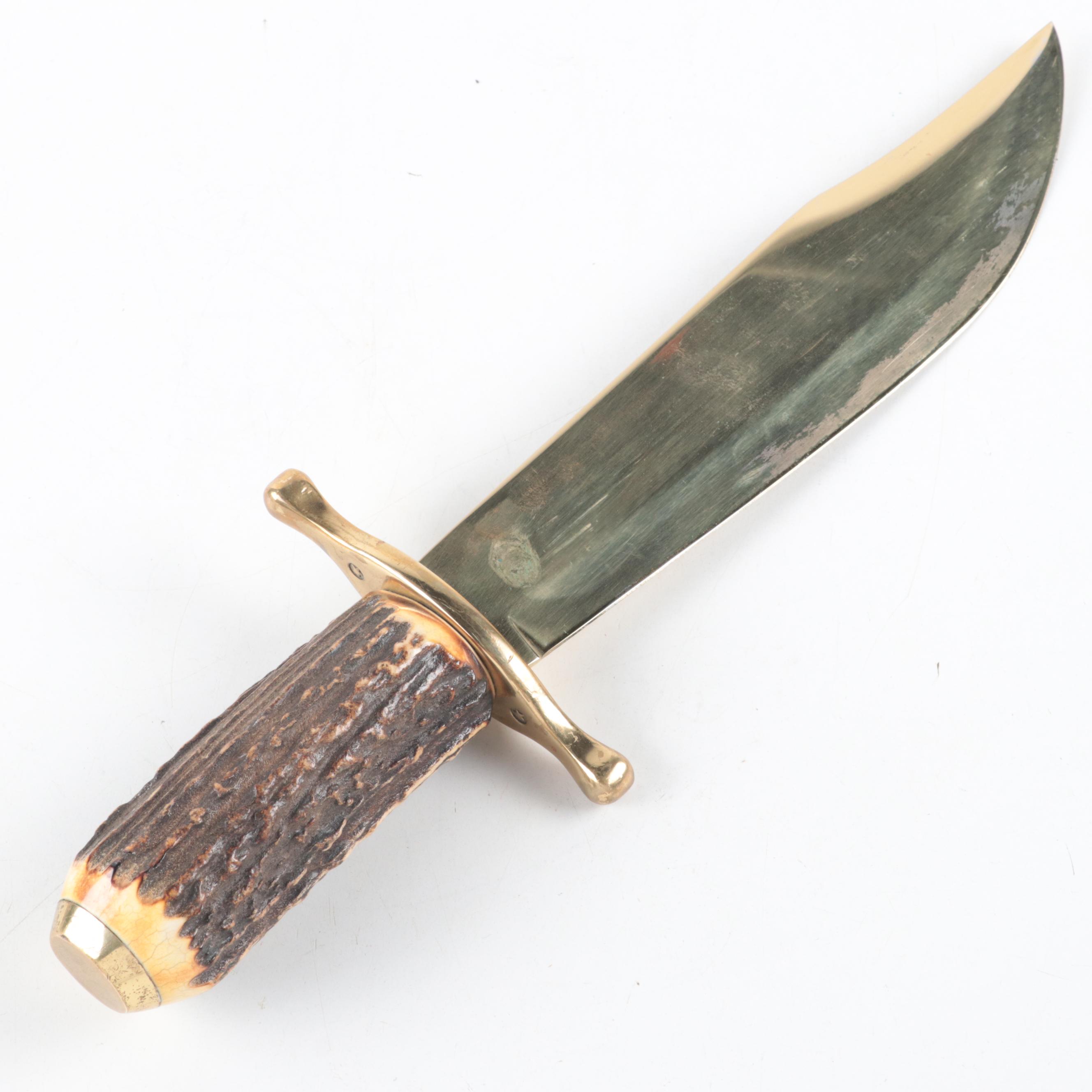 Case Brass and Antler Handled Bowie Knife with Scabbard, 1992