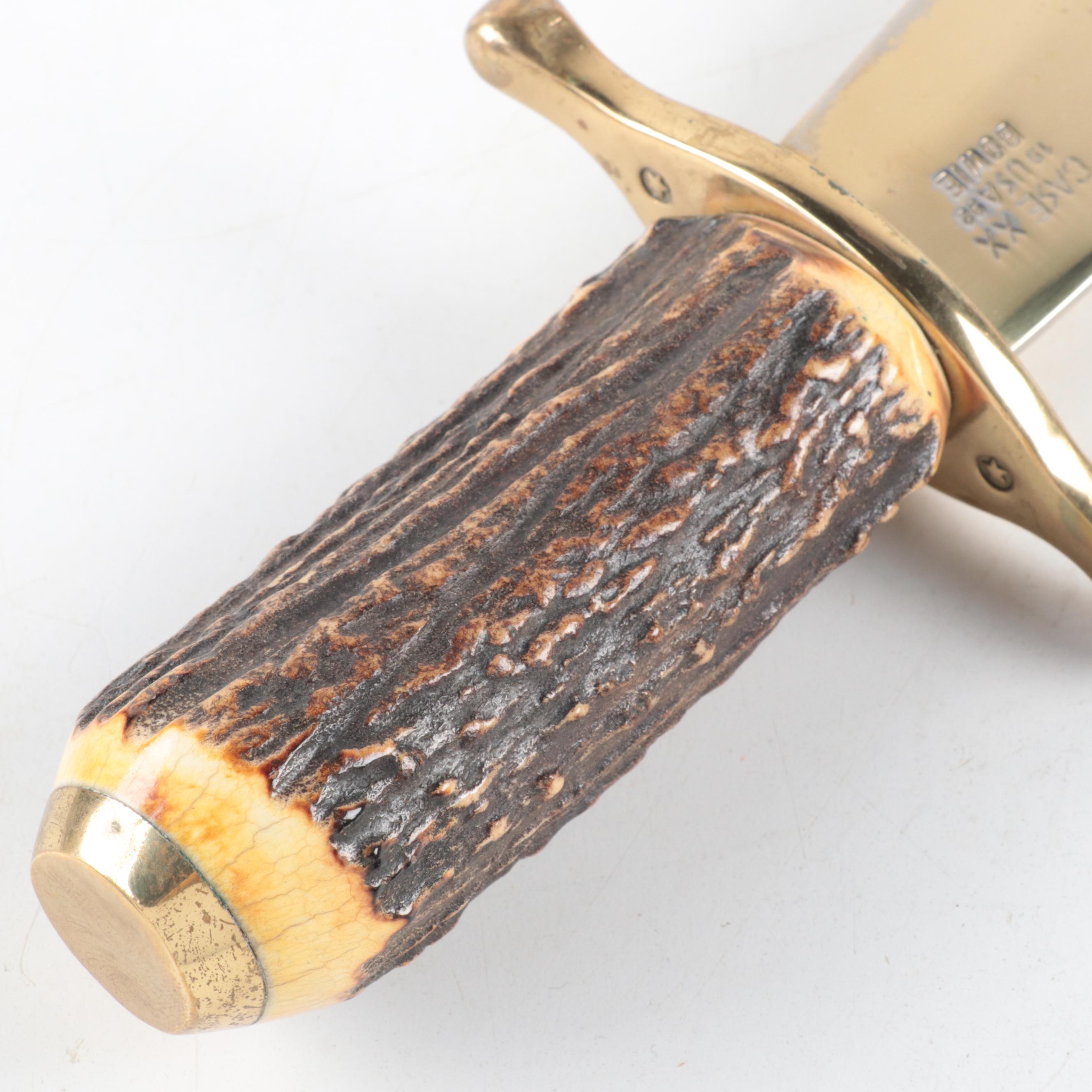 Case Brass and Antler Handled Bowie Knife with Scabbard, 1992