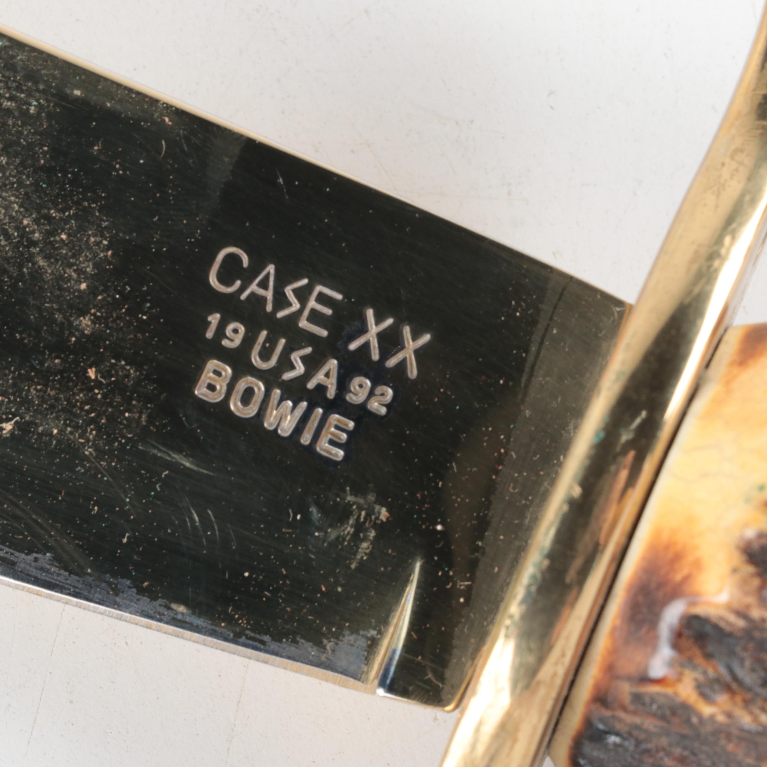 Case Brass and Antler Handled Bowie Knife with Scabbard, 1992
