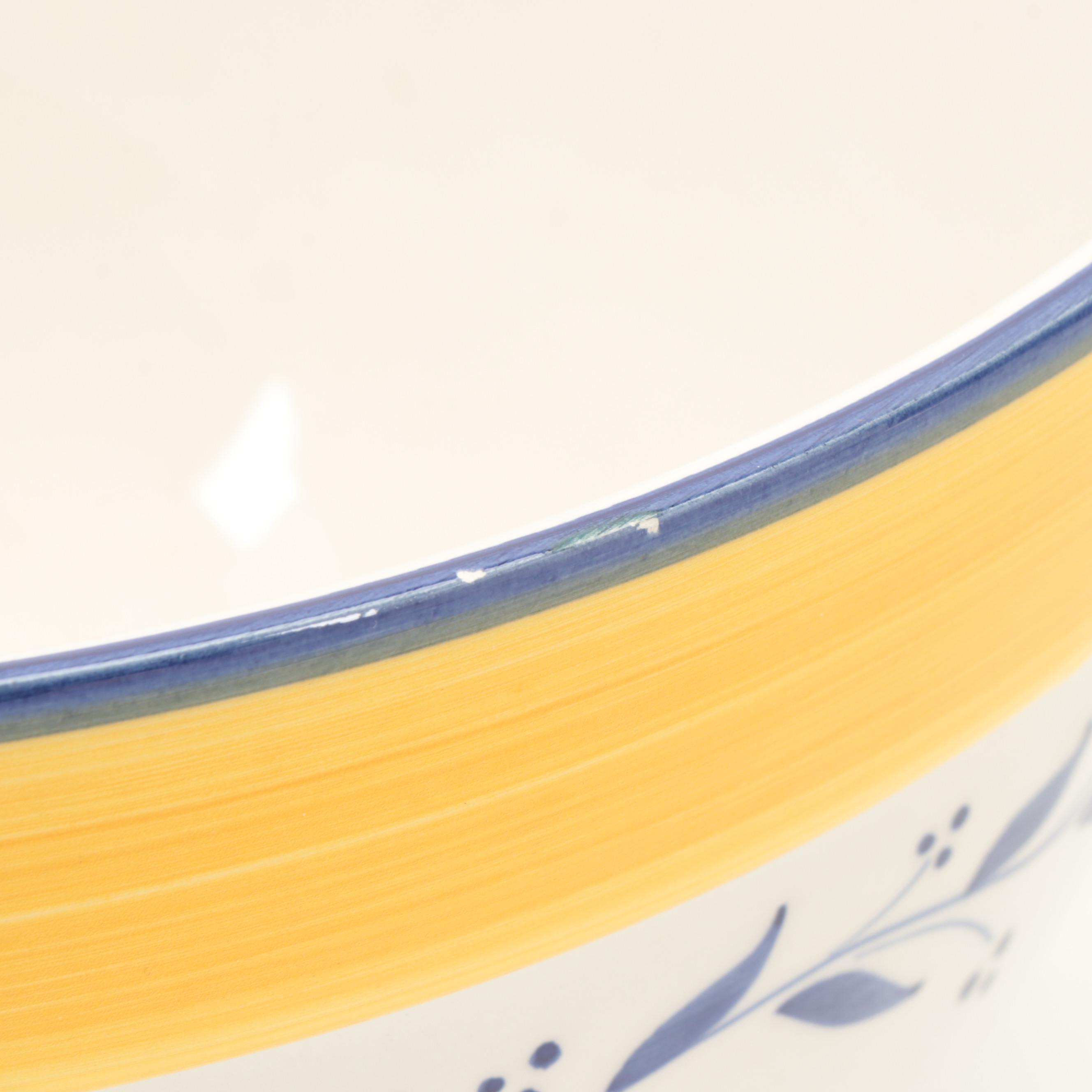 Portuguese Yellow and Blue Banded Vine Motif Ceramic Canisters and More