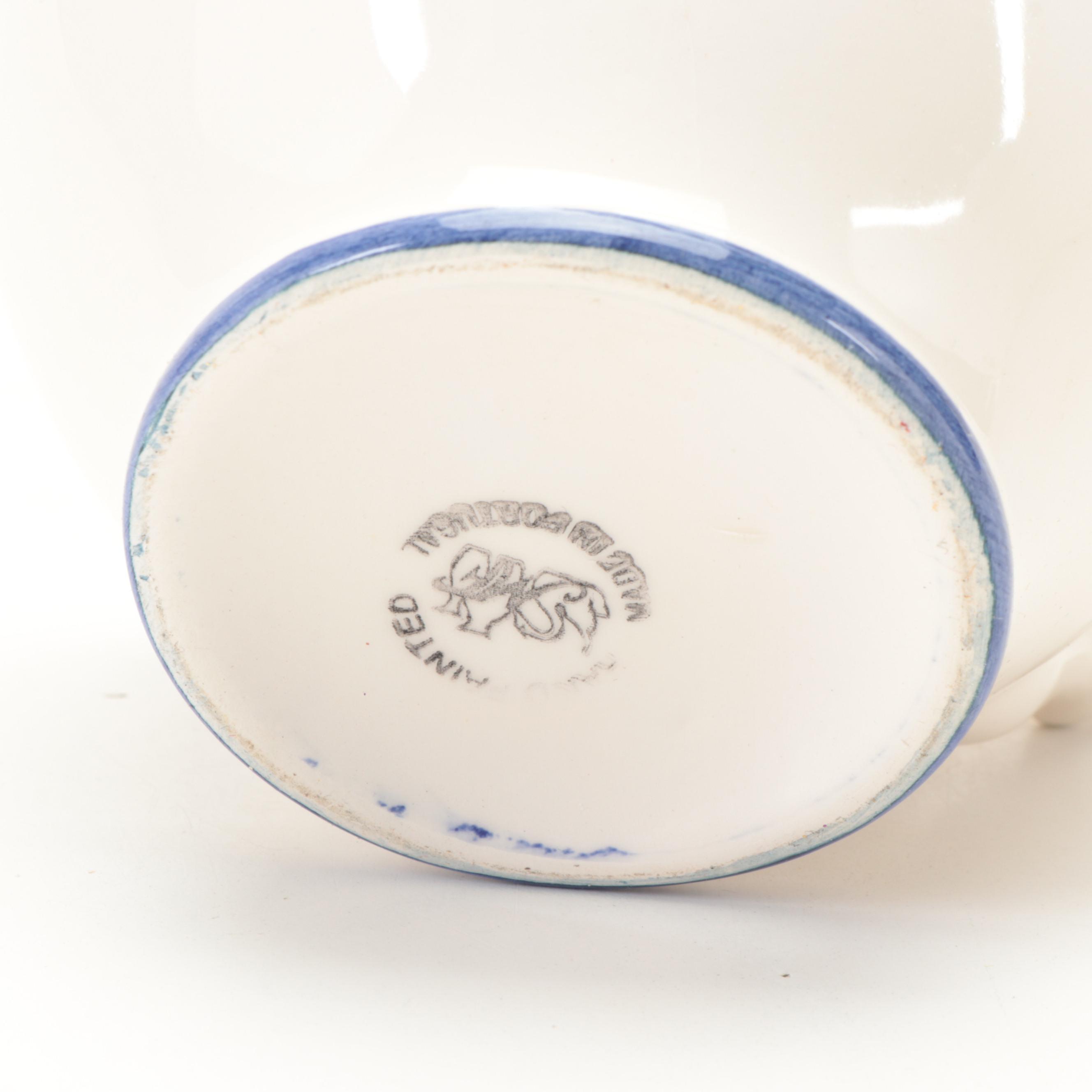 Portuguese Yellow and Blue Banded Vine Motif Ceramic Canisters and More