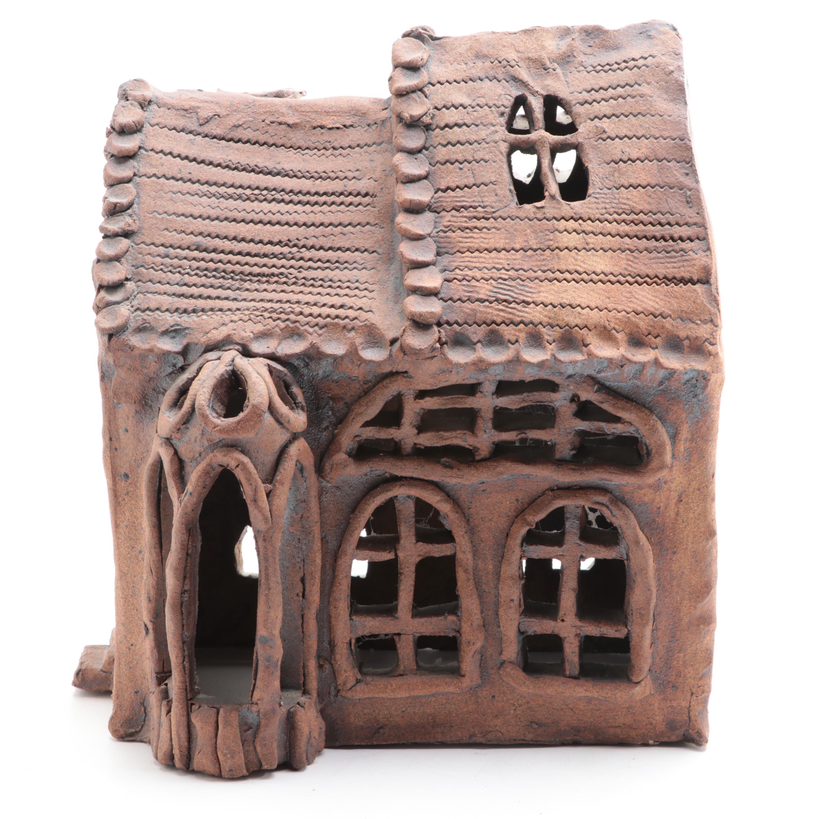 Handcrafted Earthenware House Sculpture