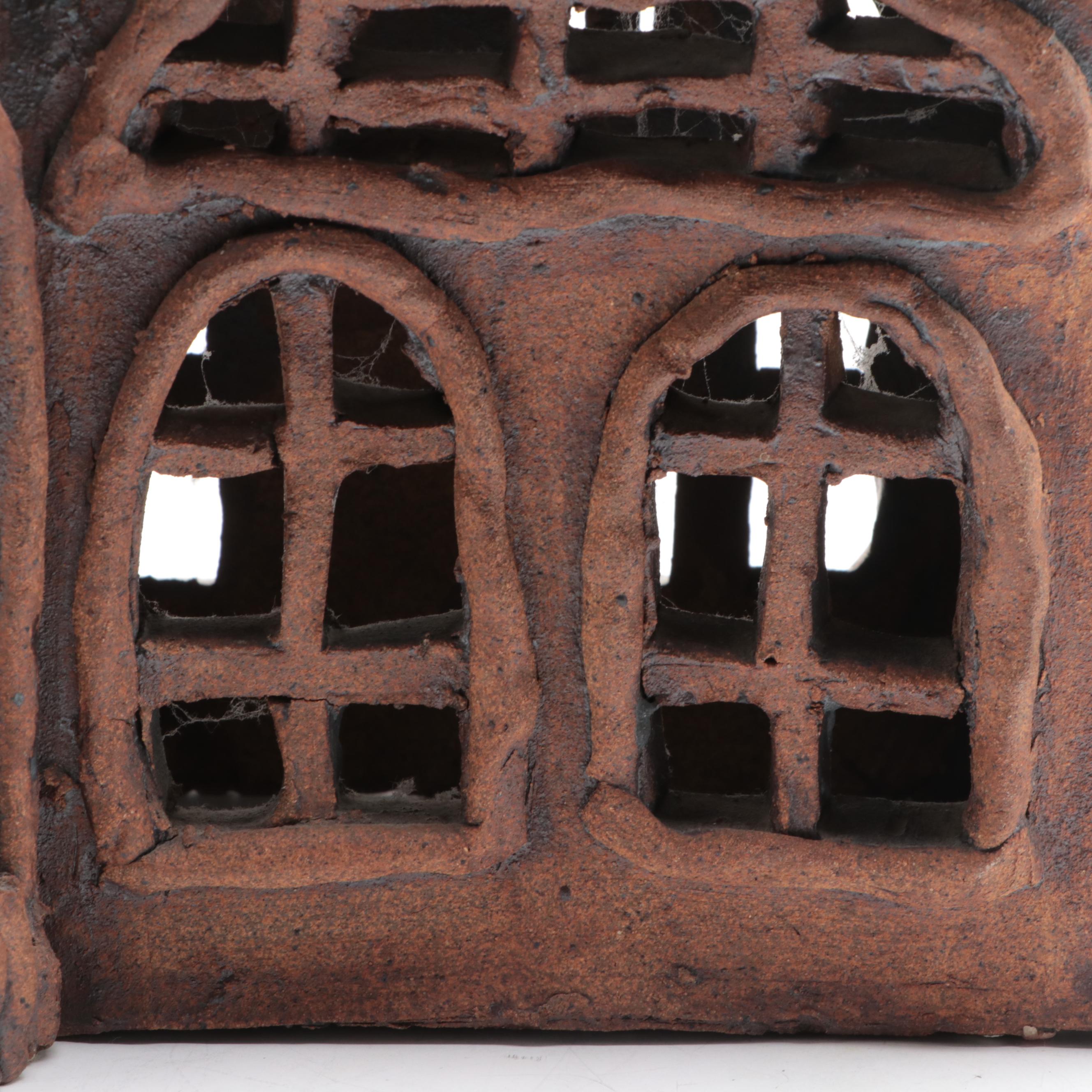 Handcrafted Earthenware House Sculpture