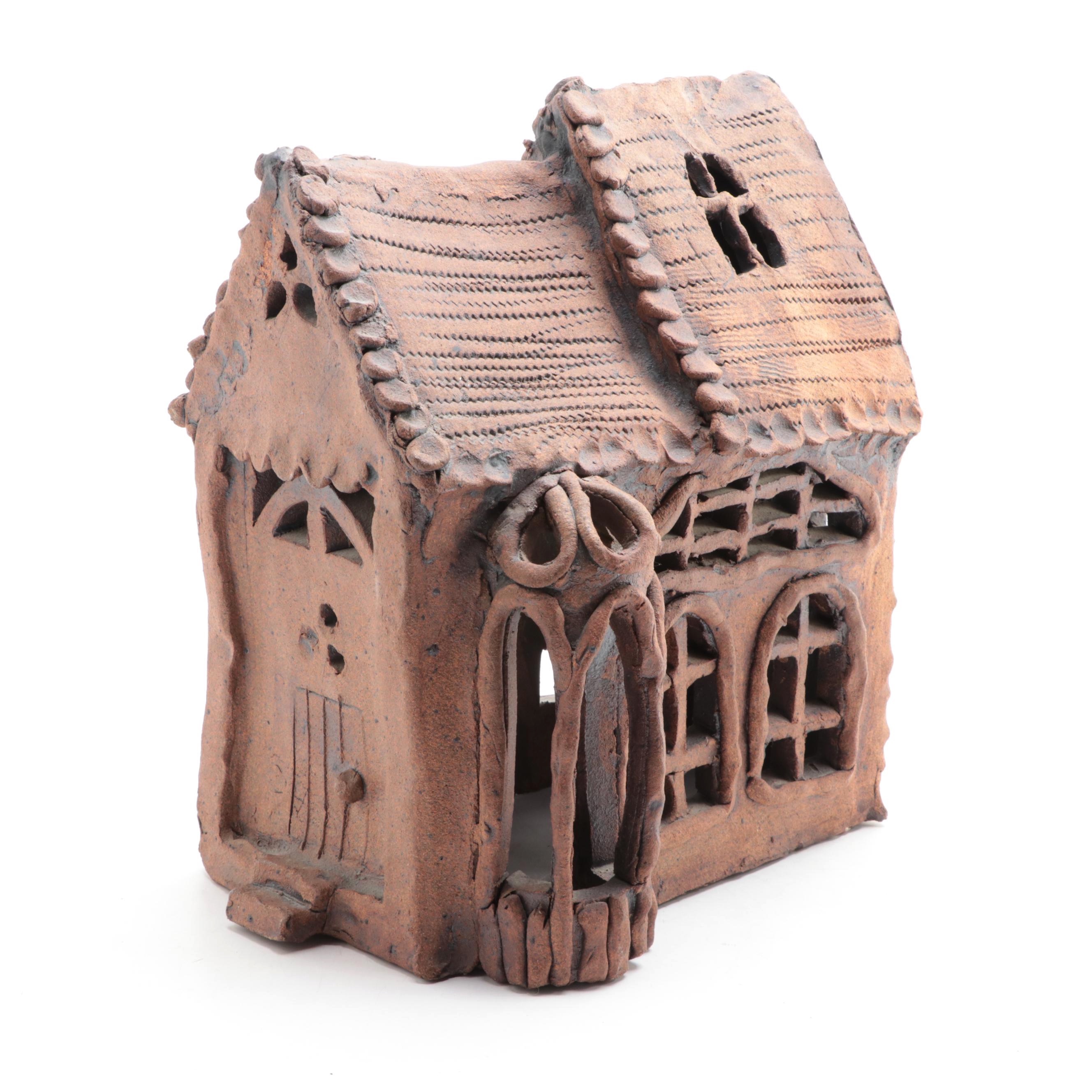 Handcrafted Earthenware House Sculpture