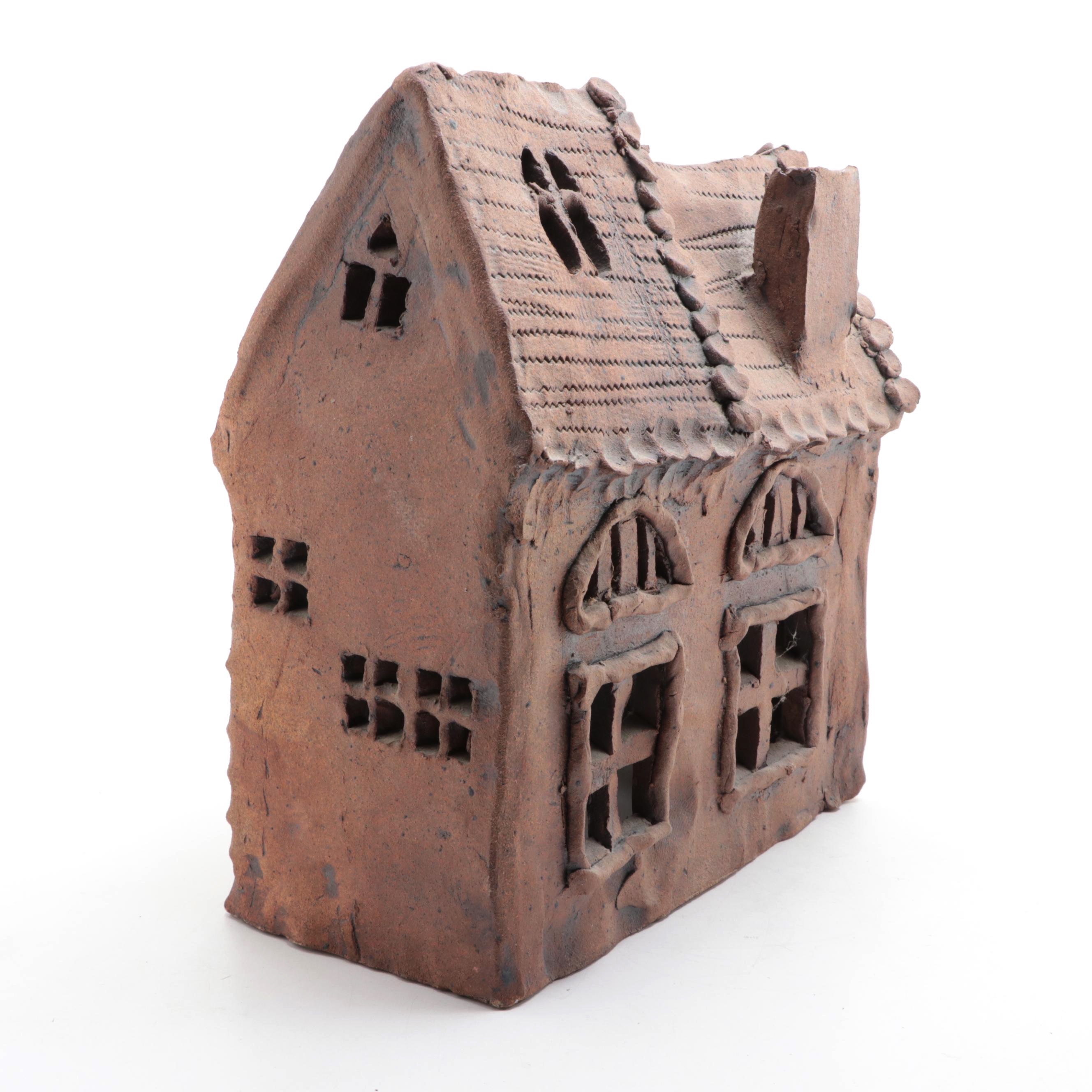 Handcrafted Earthenware House Sculpture