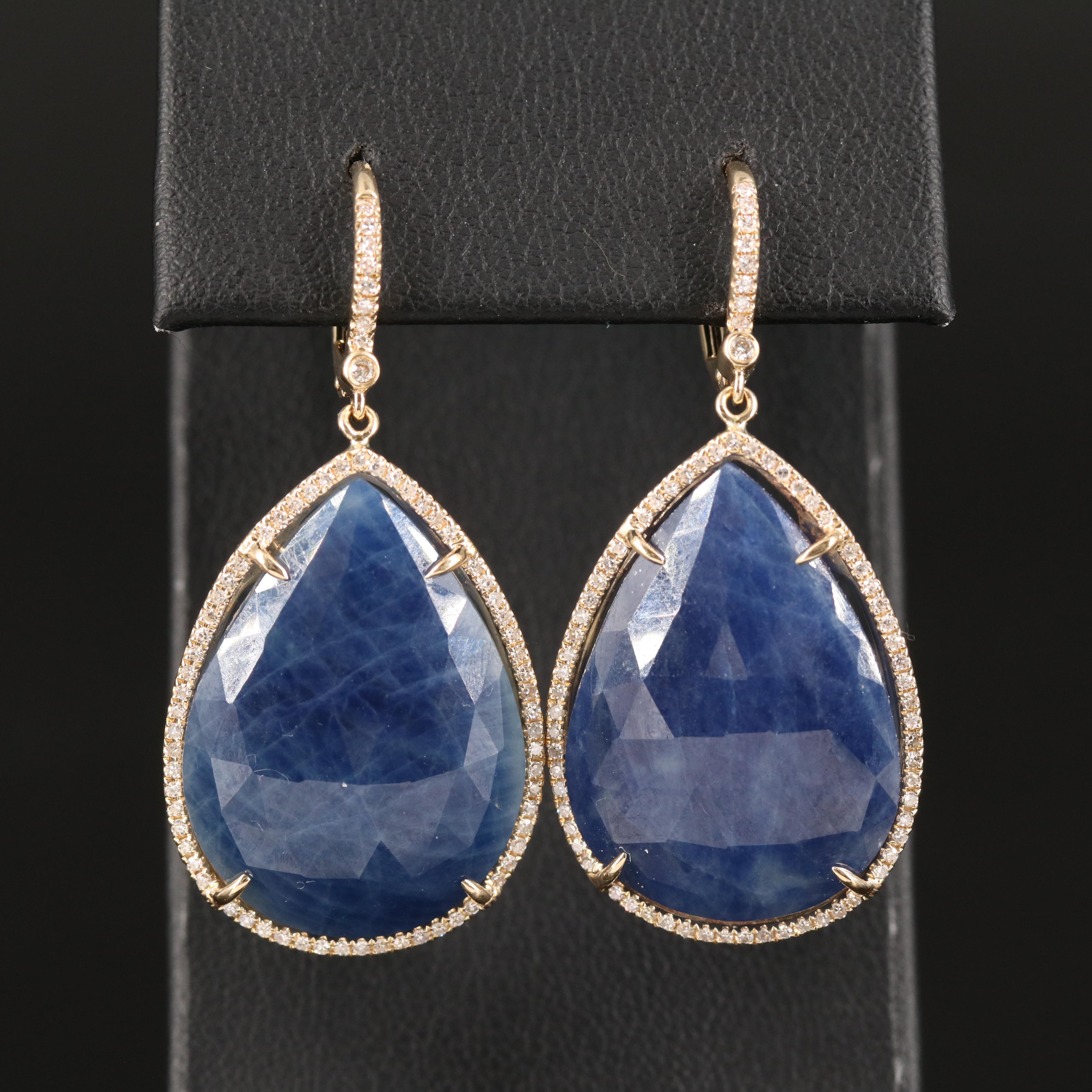 14K Sapphire Teardrop Earrings Encircled with Diamonds