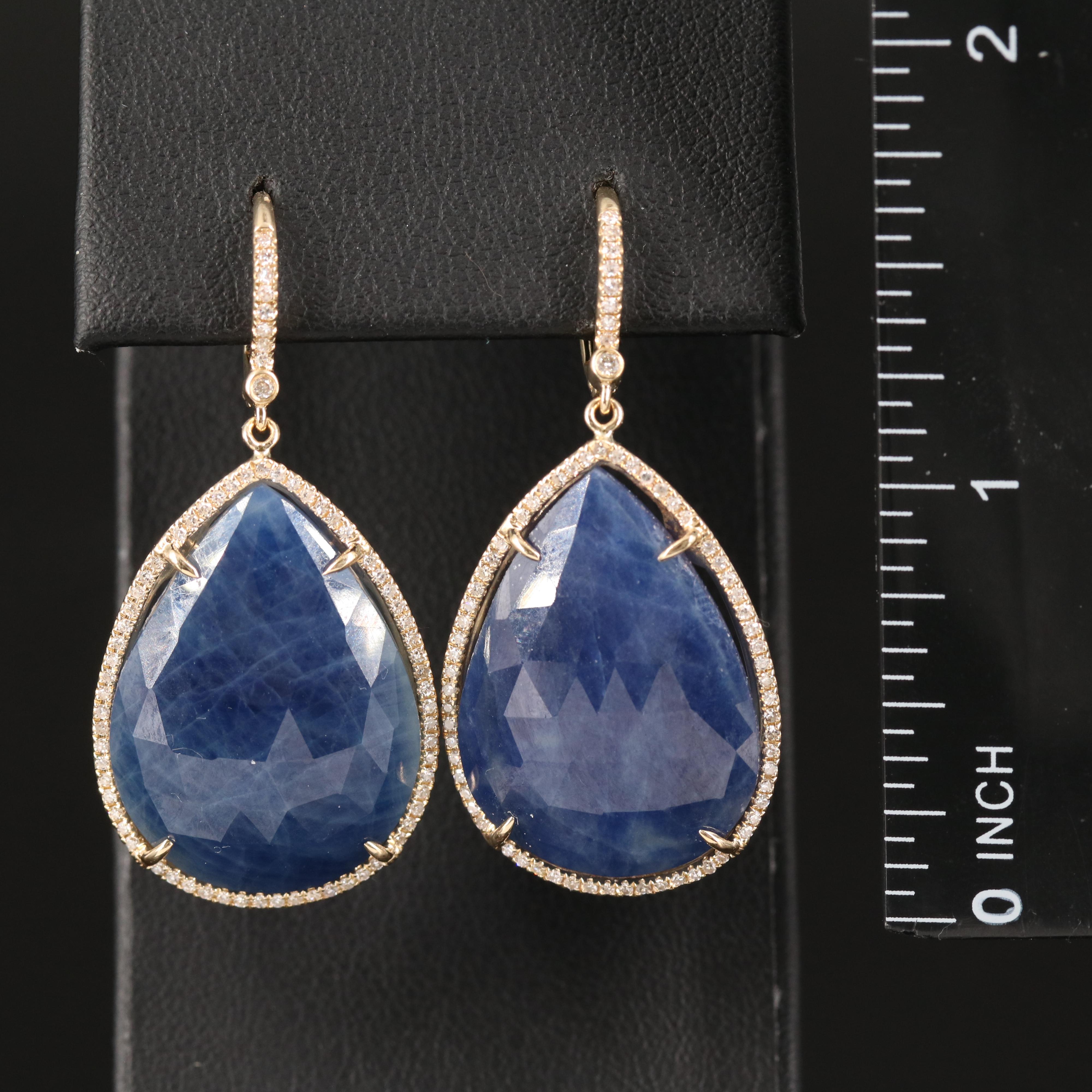 14K Sapphire Teardrop Earrings Encircled with Diamonds