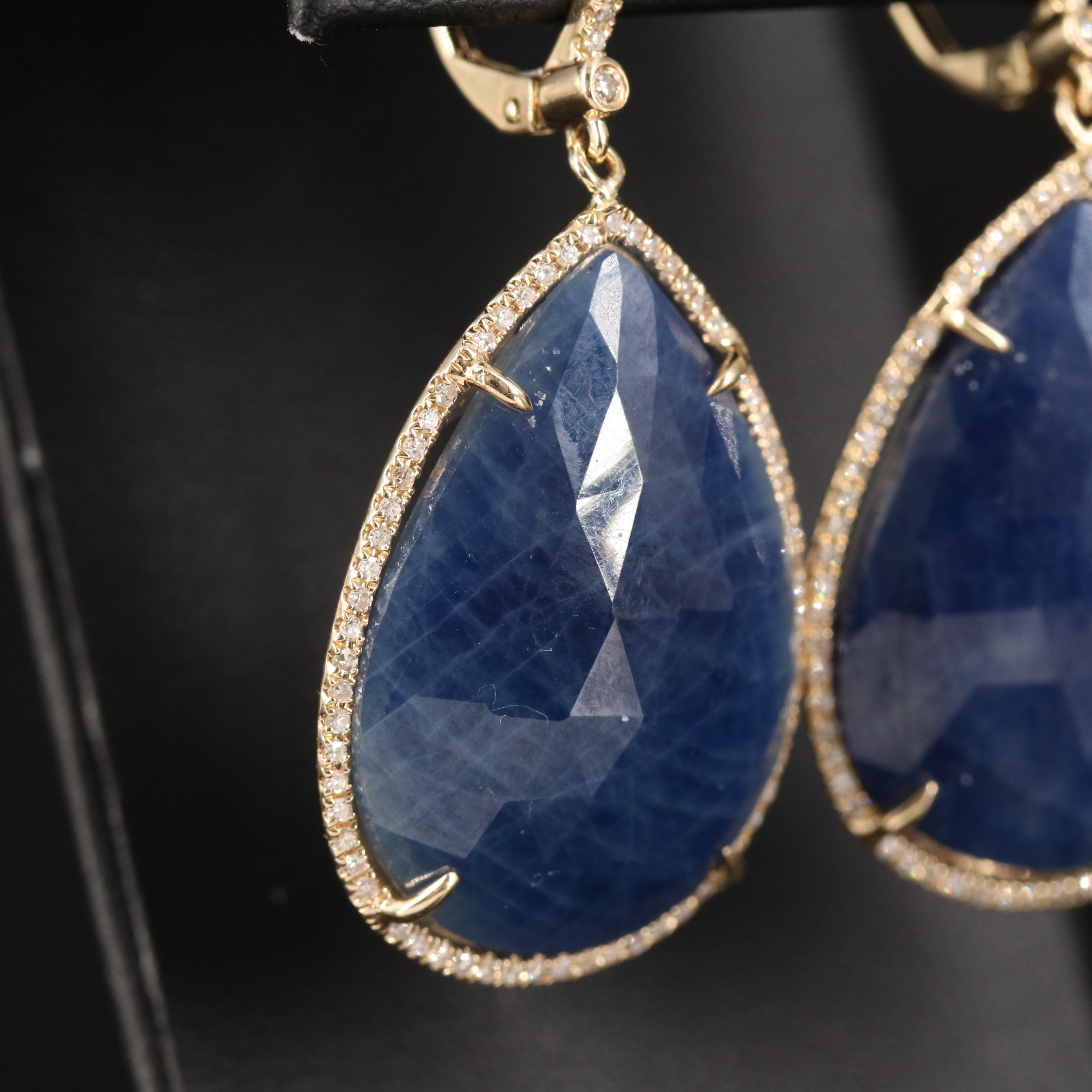 14K Sapphire Teardrop Earrings Encircled with Diamonds