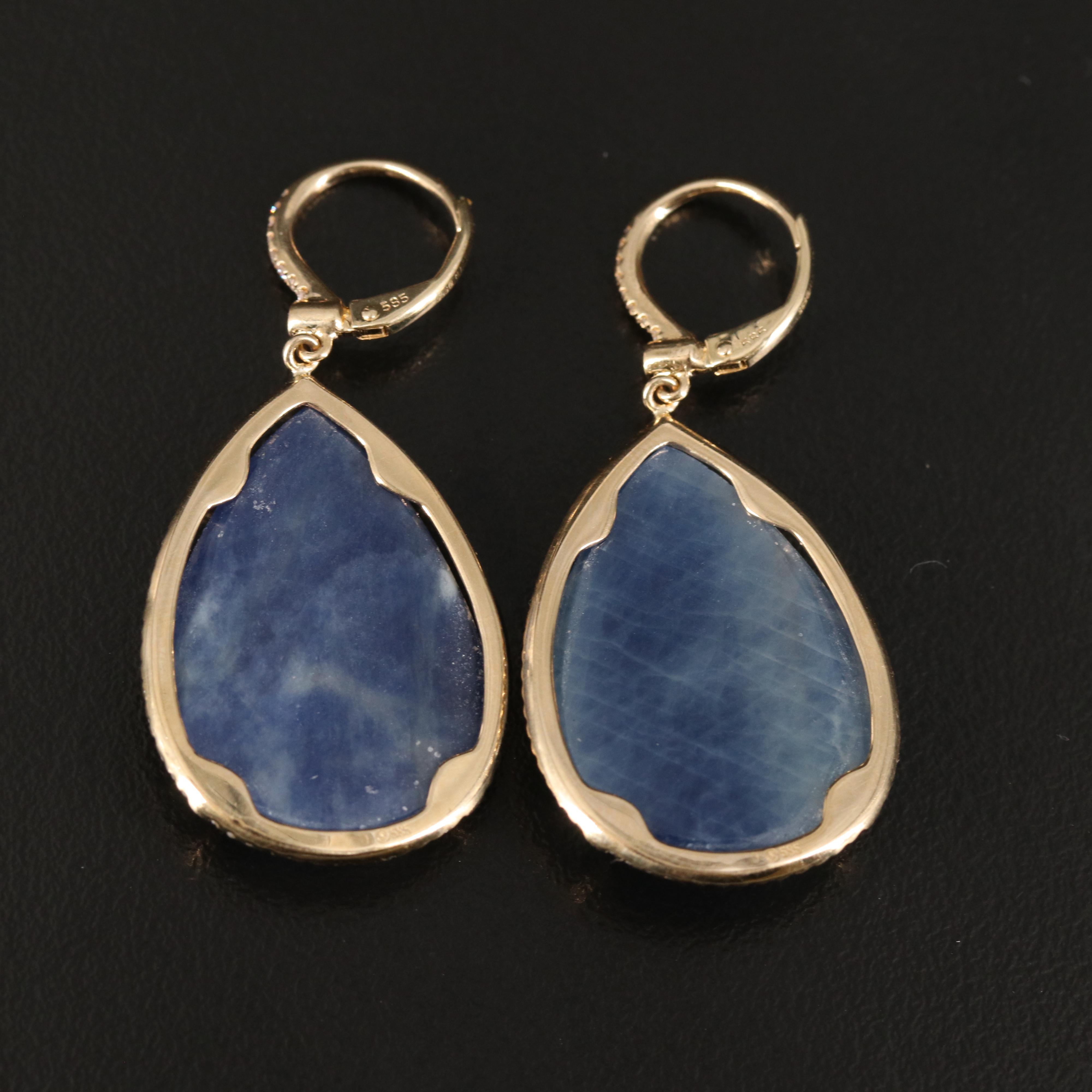 14K Sapphire Teardrop Earrings Encircled with Diamonds