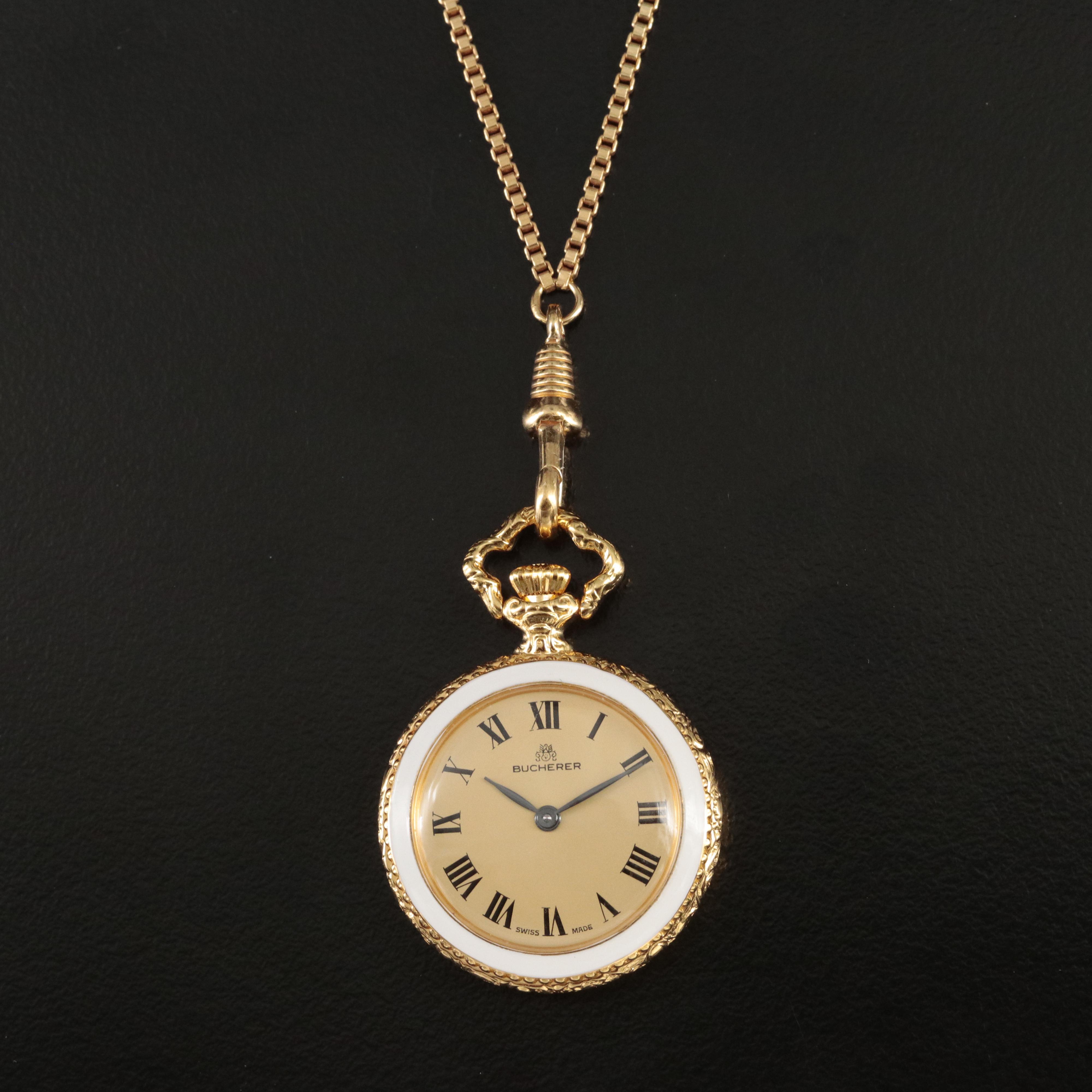 Bucherer Gold-Plated and Enamel Pendant Watch