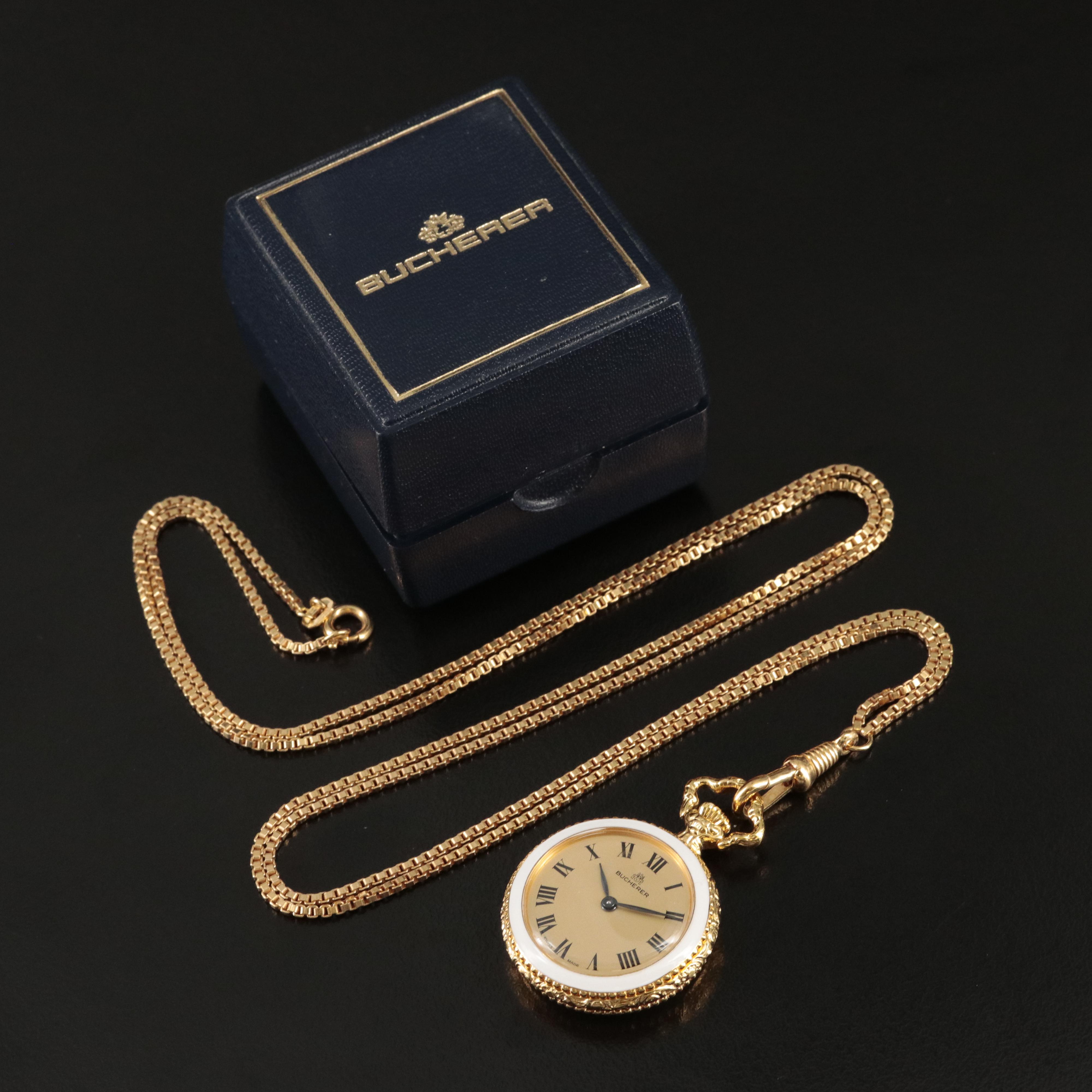 Bucherer Gold-Plated and Enamel Pendant Watch