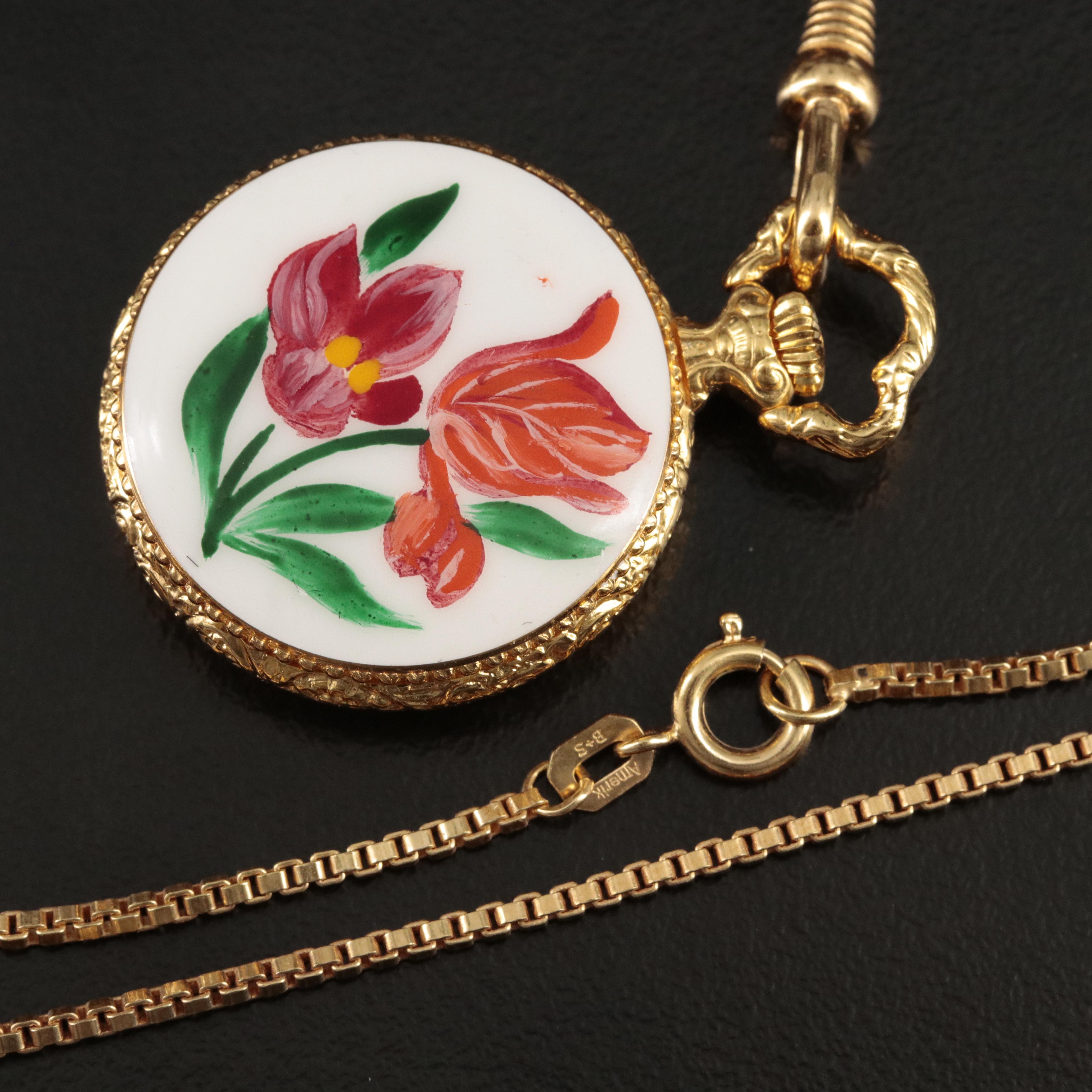 Bucherer Gold-Plated and Enamel Pendant Watch