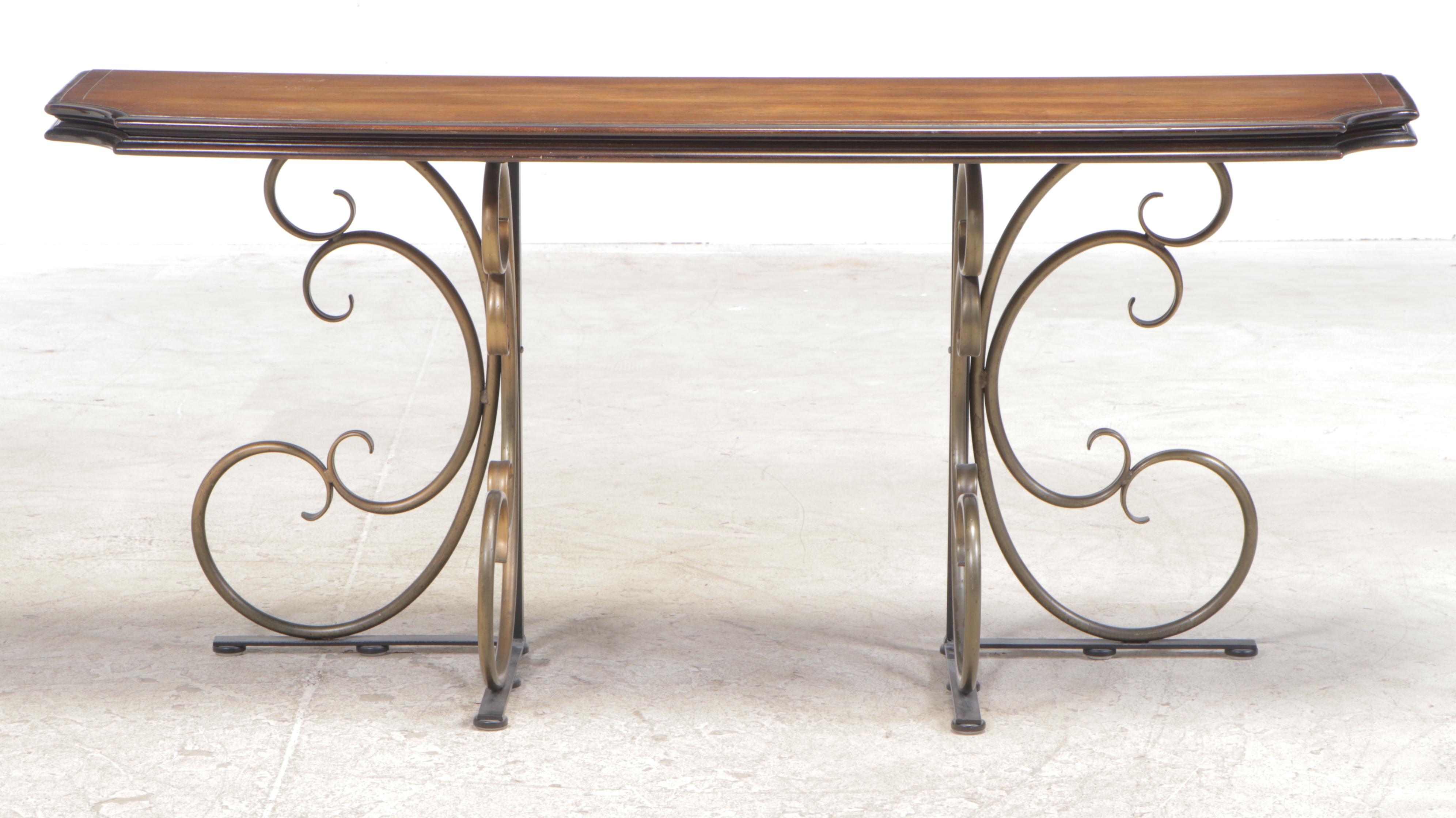 Lee L. Woodard Sons Oak and Patinated Metal Metamorphic Console/Dining Table