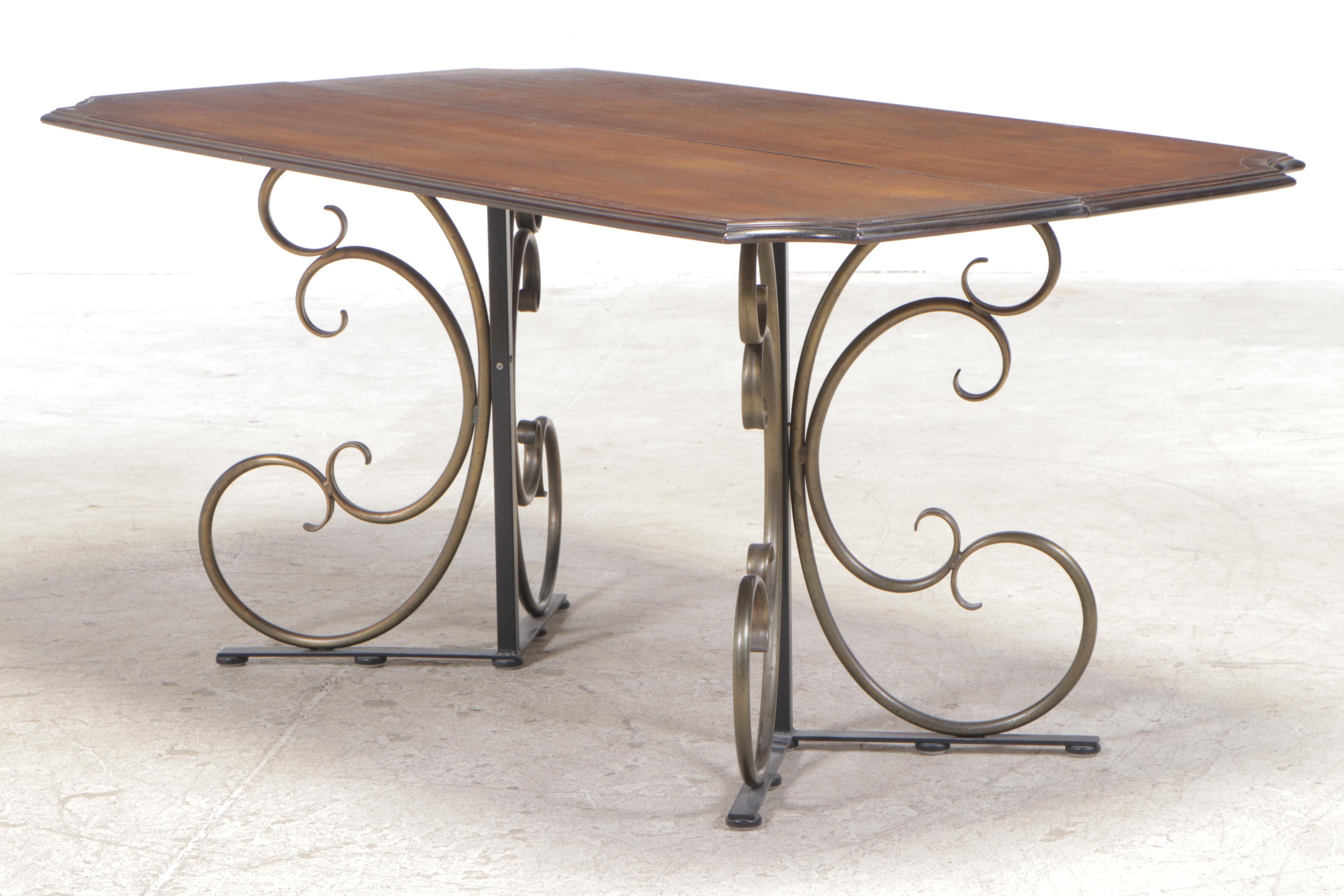 Lee L. Woodard Sons Oak and Patinated Metal Metamorphic Console/Dining Table