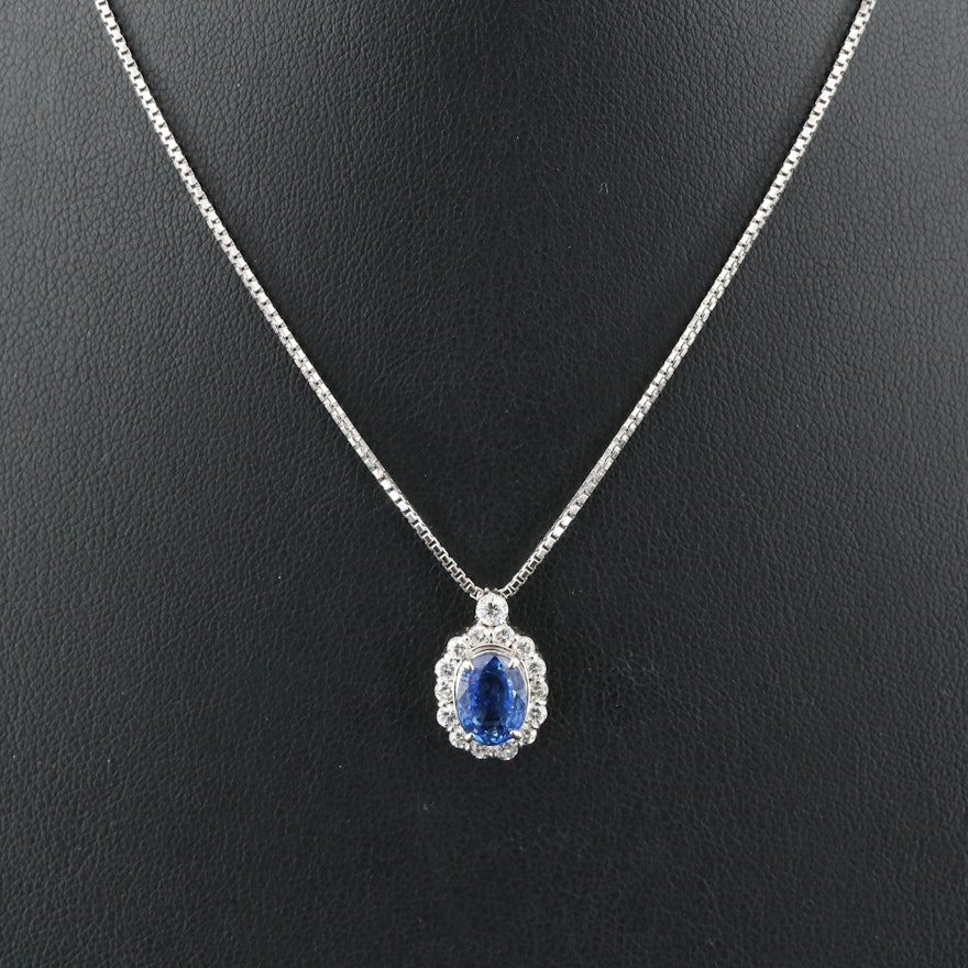 Platinum 2.35 CT Sapphire and Diamond Pendant Necklace