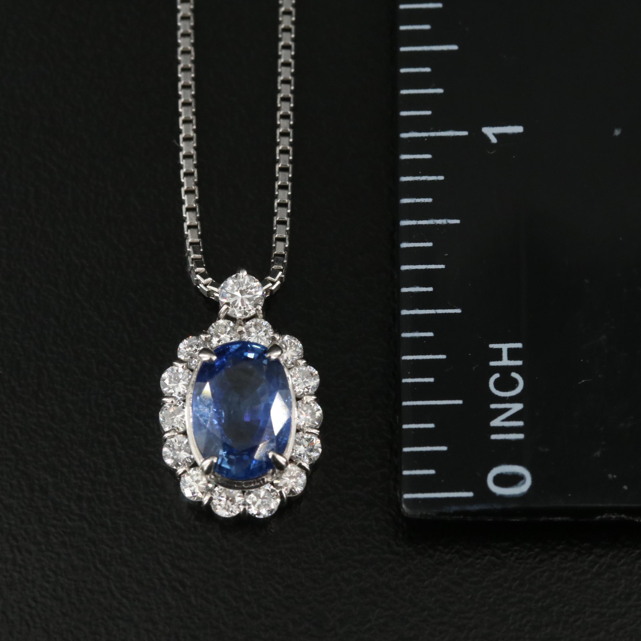 Platinum 2.35 CT Sapphire and Diamond Pendant Necklace