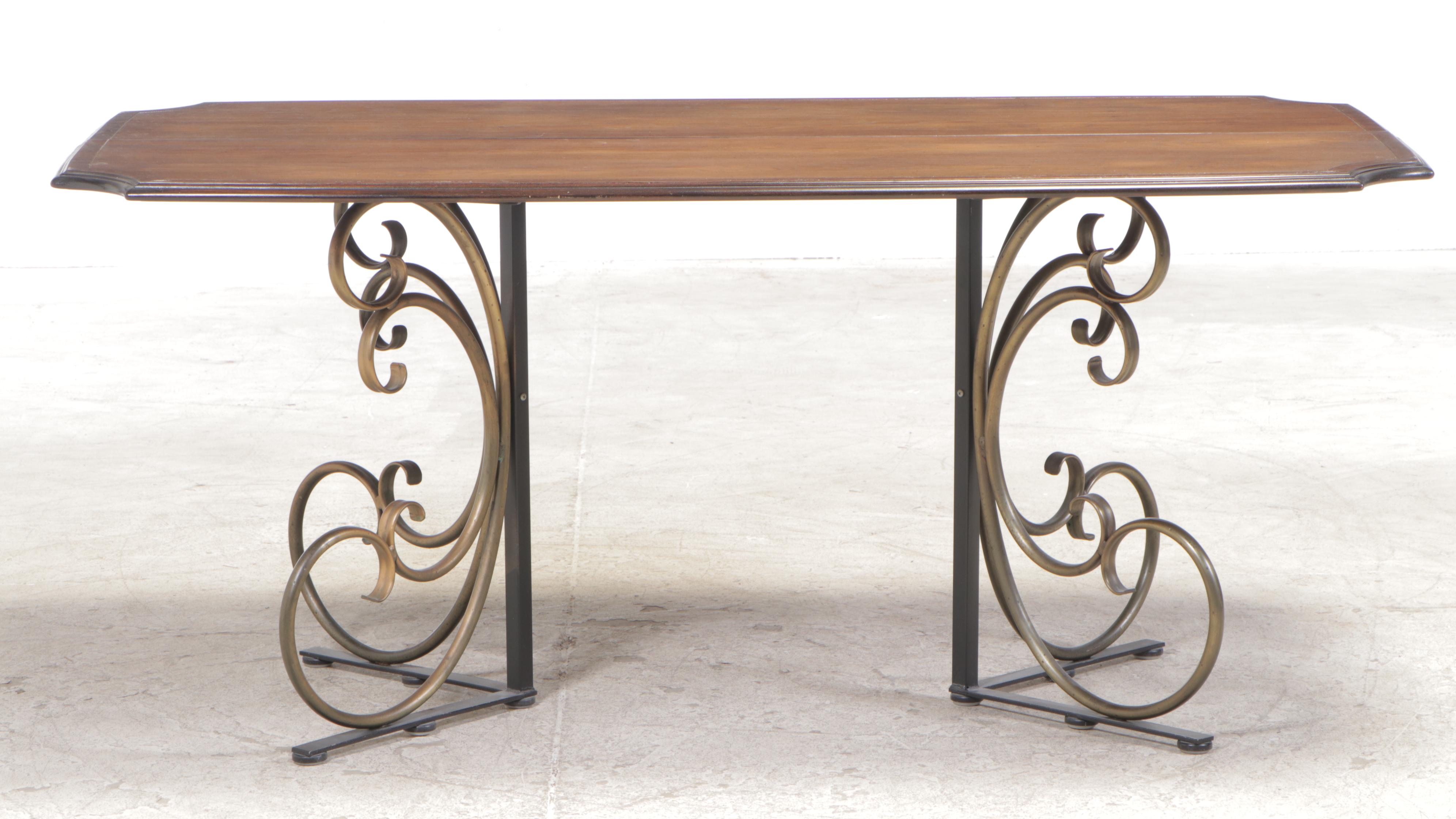 Lee L. Woodard Sons Oak and Patinated Metal Metamorphic Console/Dining Table