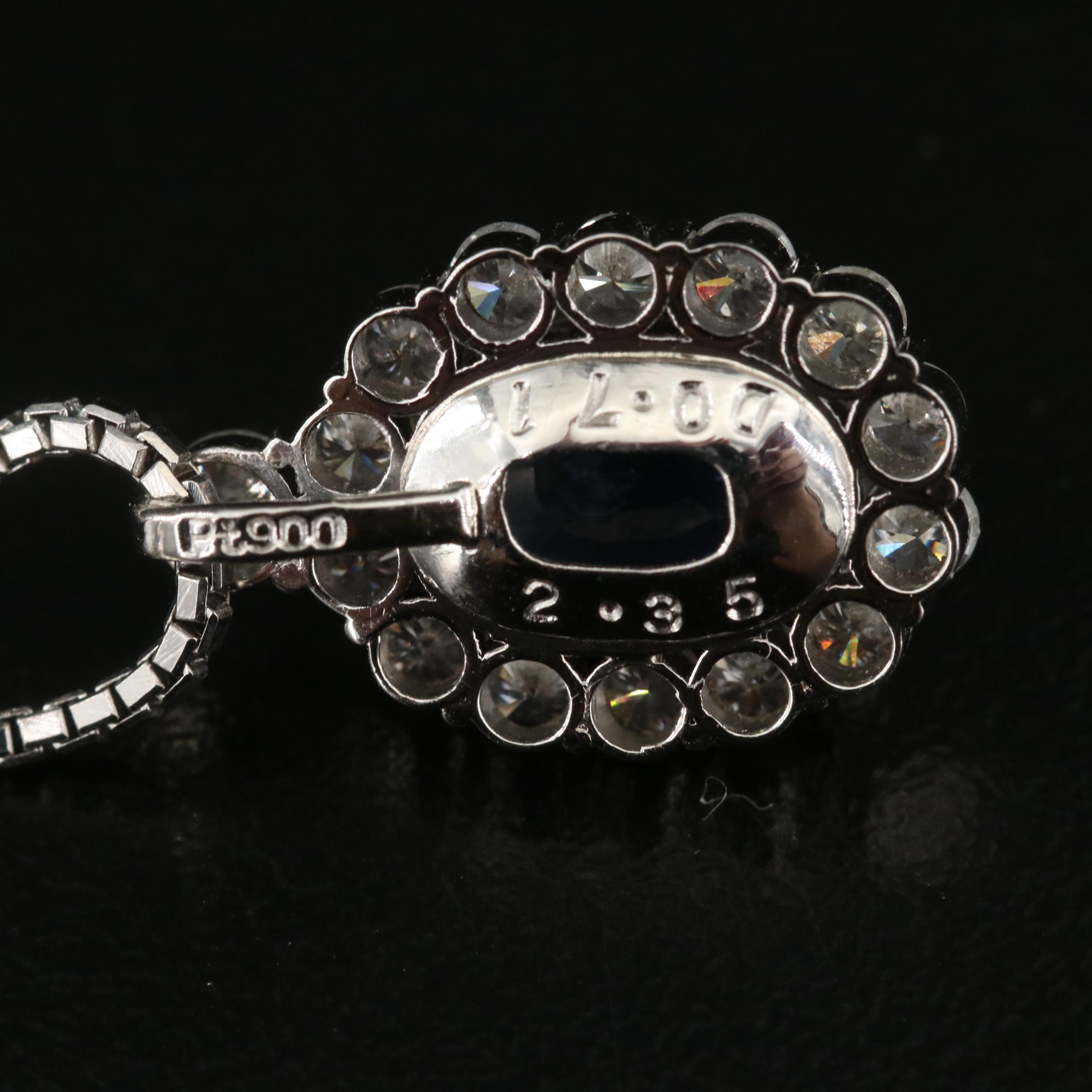 Platinum 2.35 CT Sapphire and Diamond Pendant Necklace
