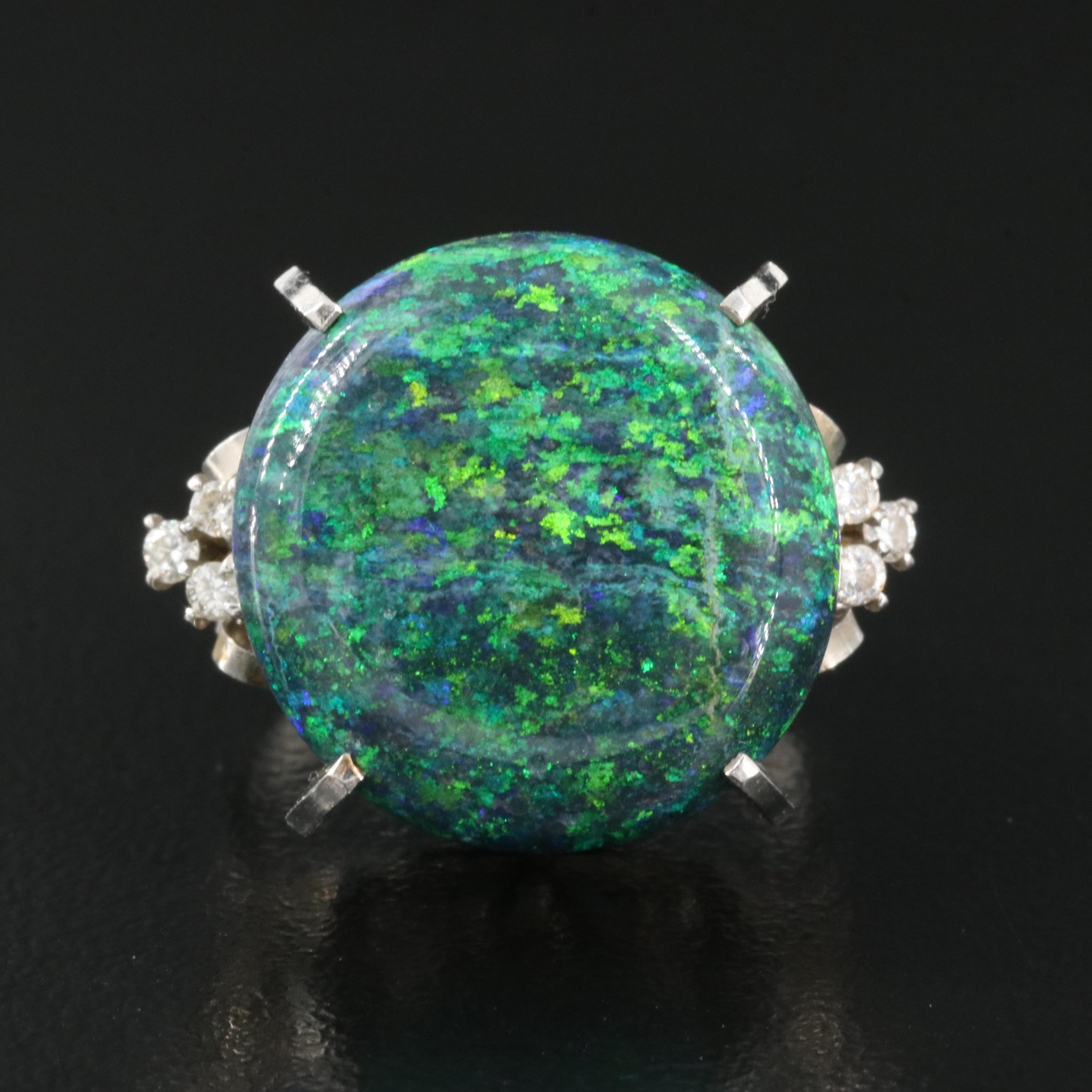 Platinum Opal and Diamond Ring