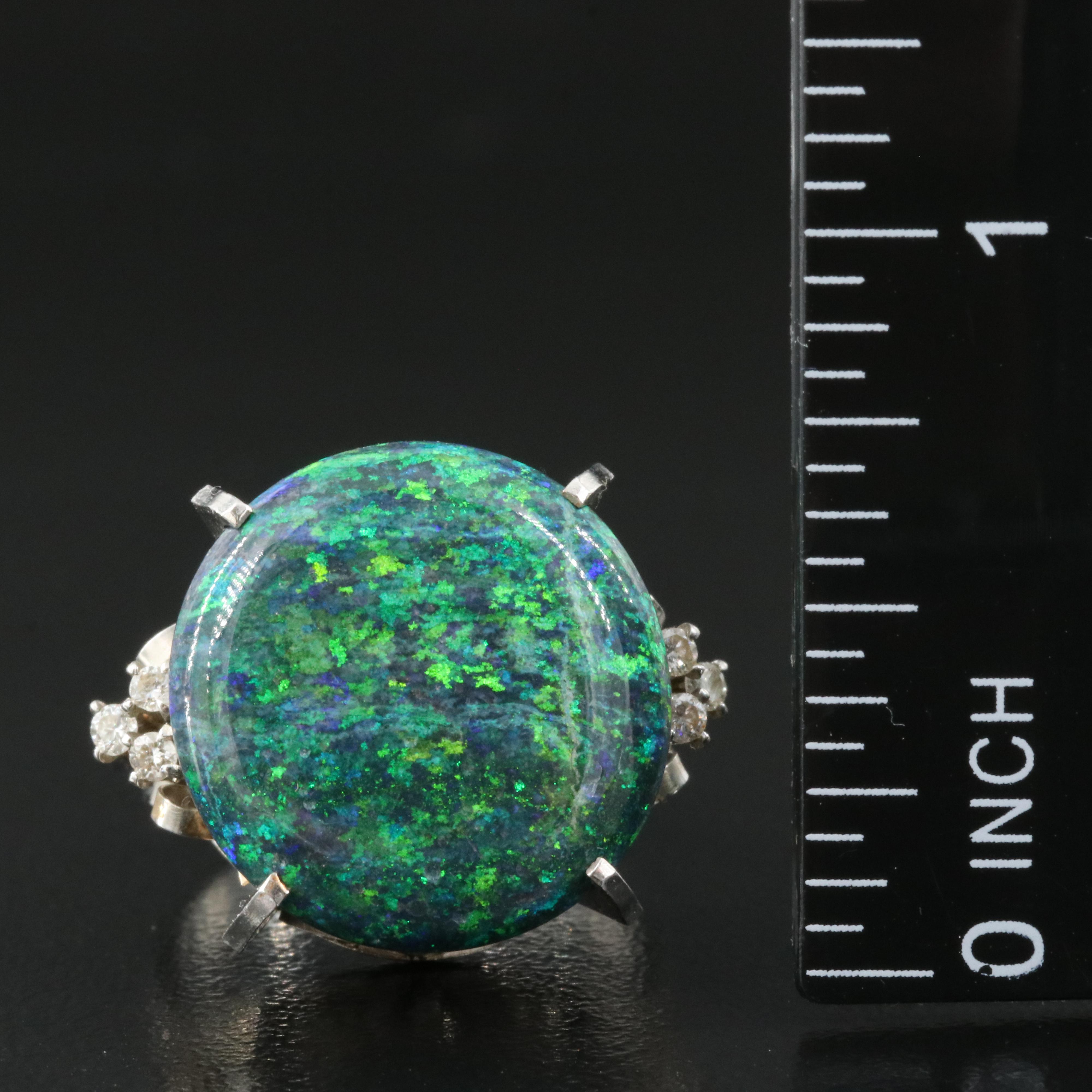 Platinum Opal and Diamond Ring