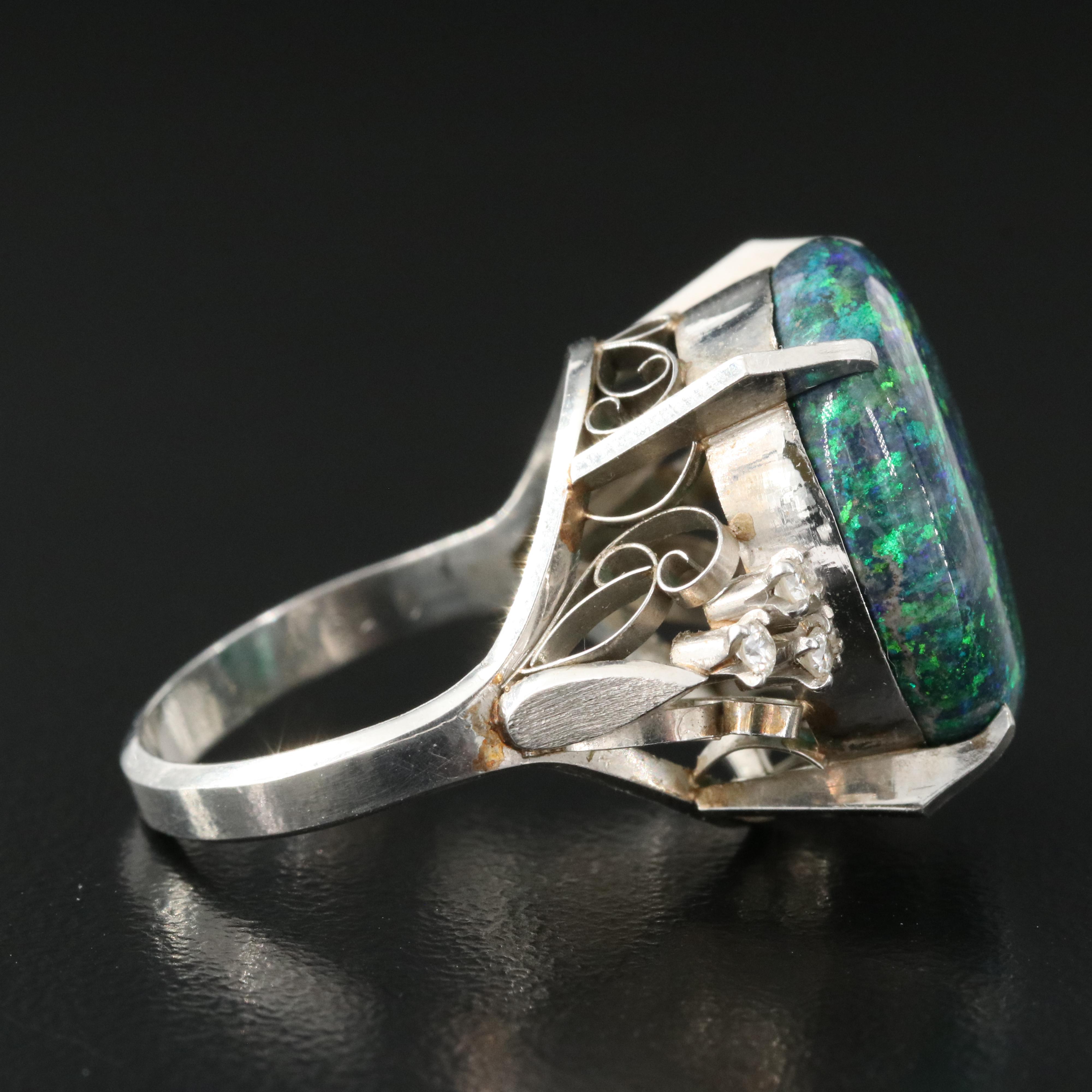 Platinum Opal and Diamond Ring