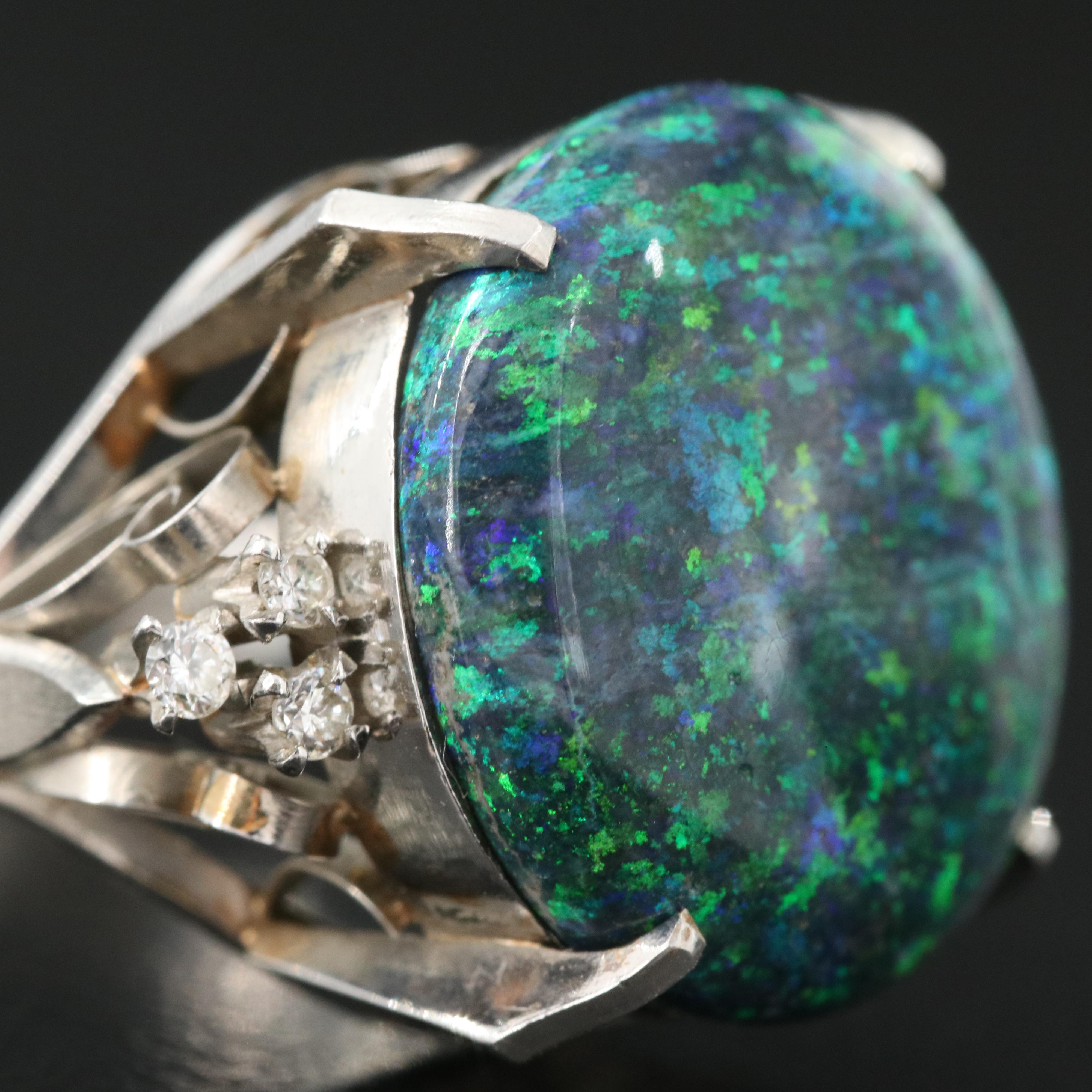 Platinum Opal and Diamond Ring