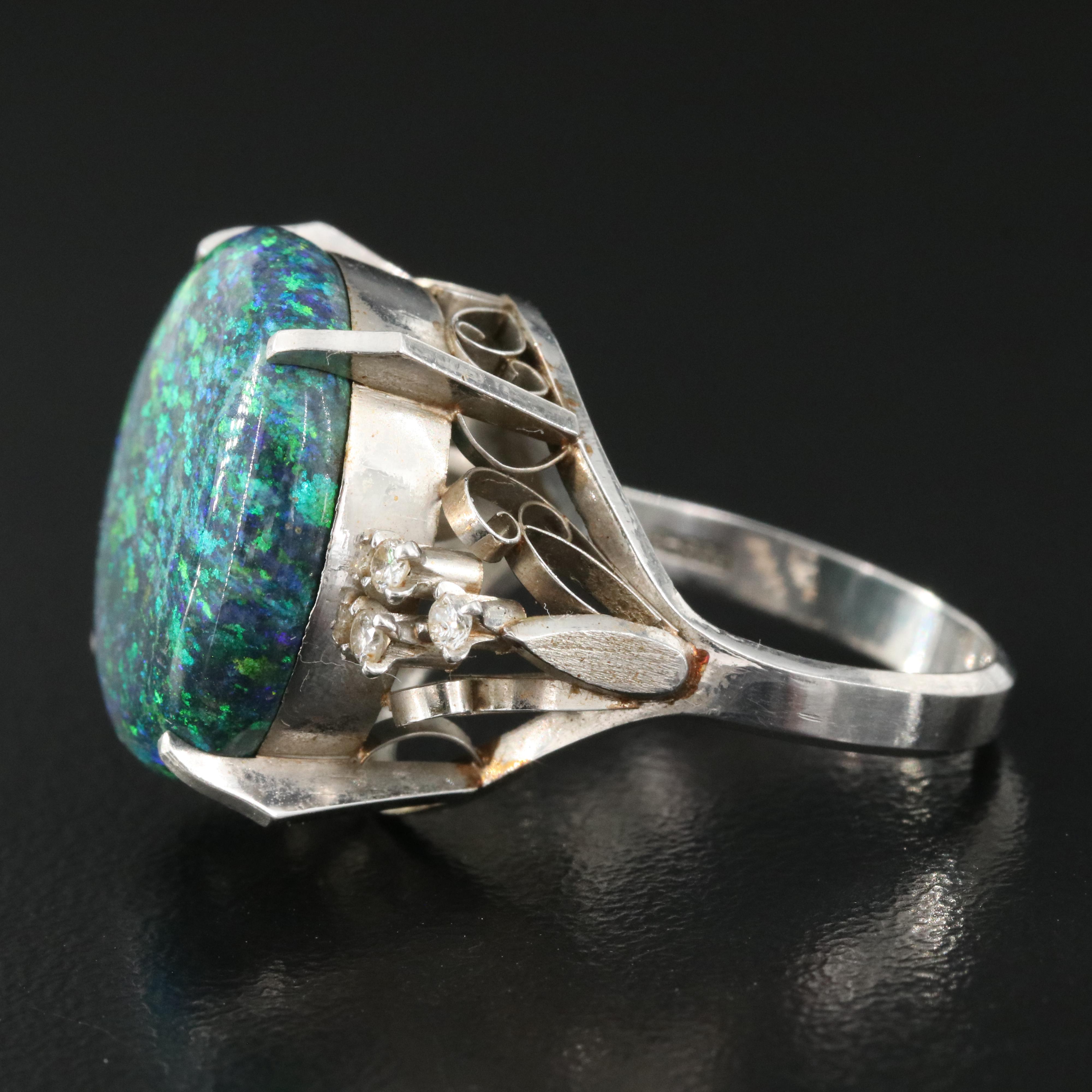 Platinum Opal and Diamond Ring