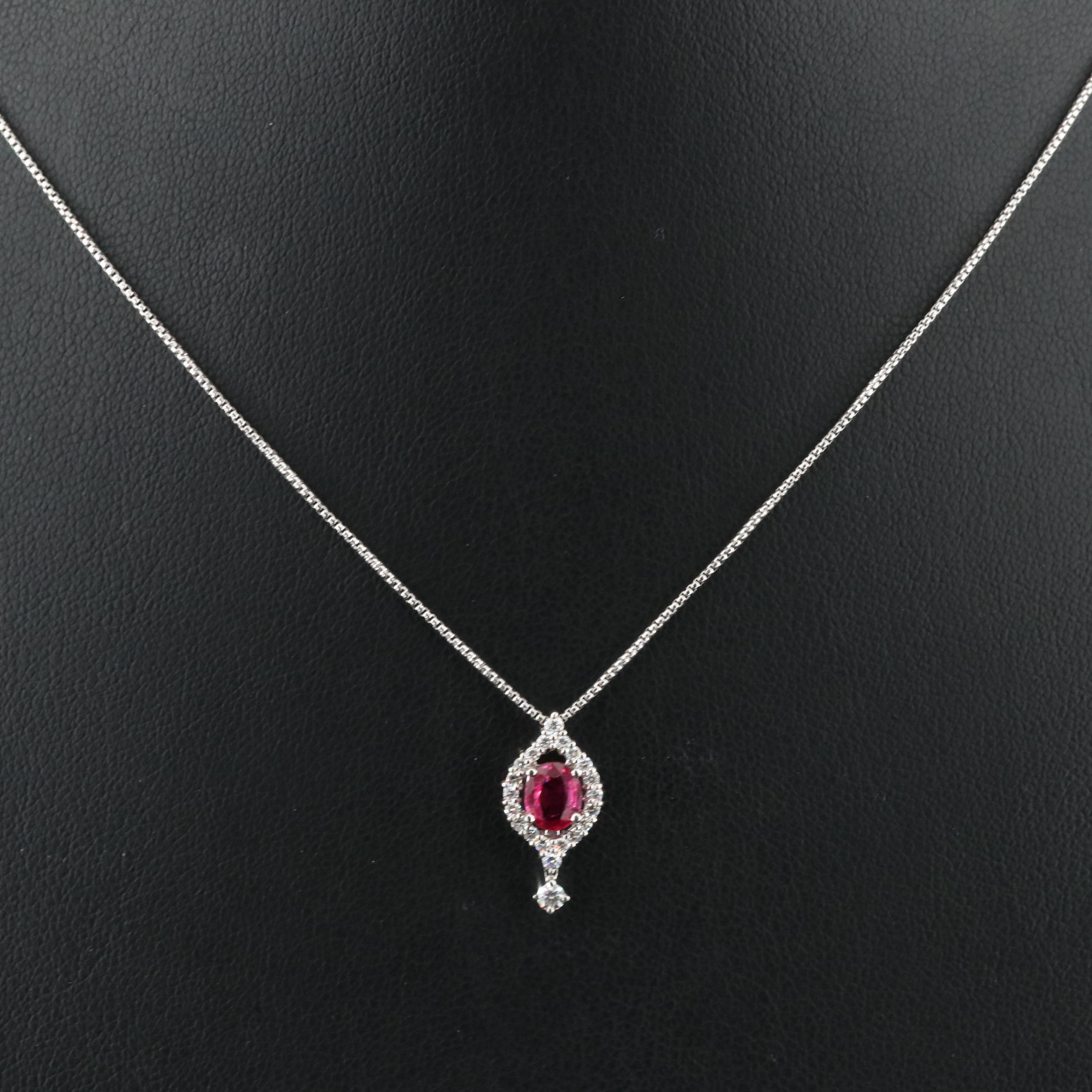 Platinum Ruby and Diamond Pendant Necklace
