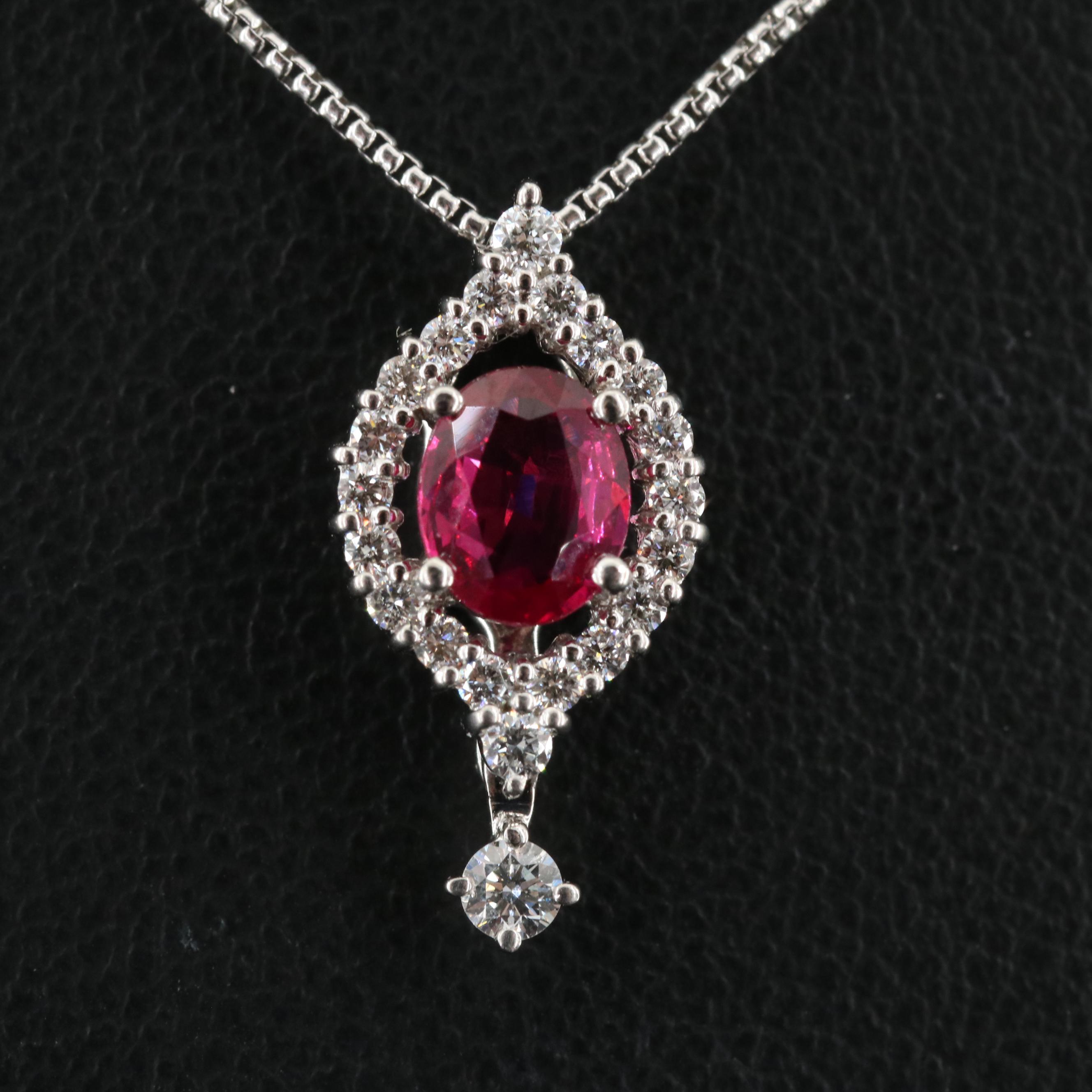 Platinum Ruby and Diamond Pendant Necklace