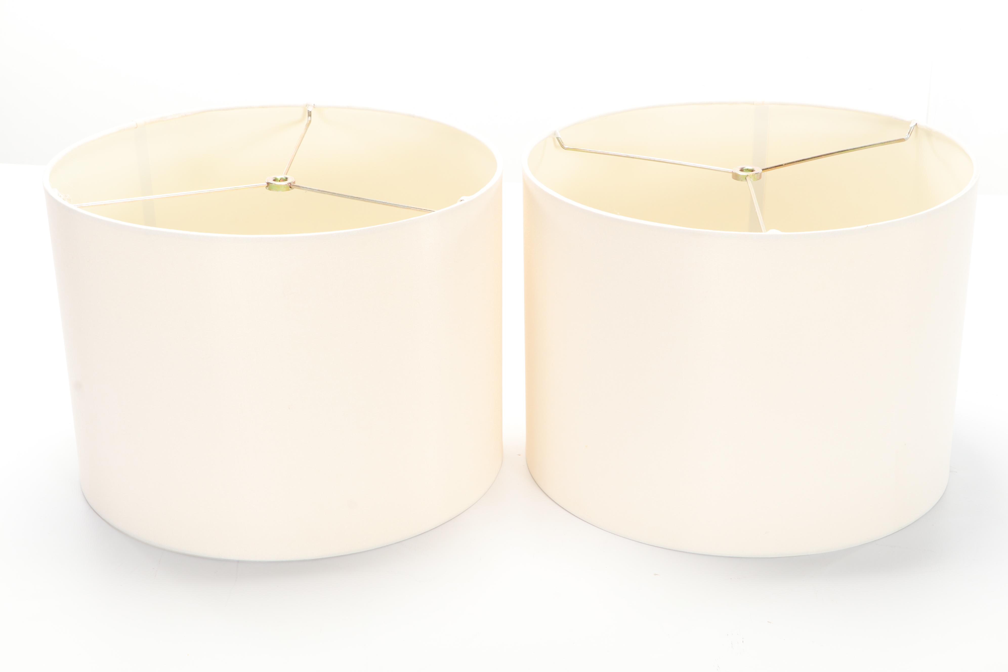 Pair of Contemporary Blackened Iron Table Lamps With Drum Shades