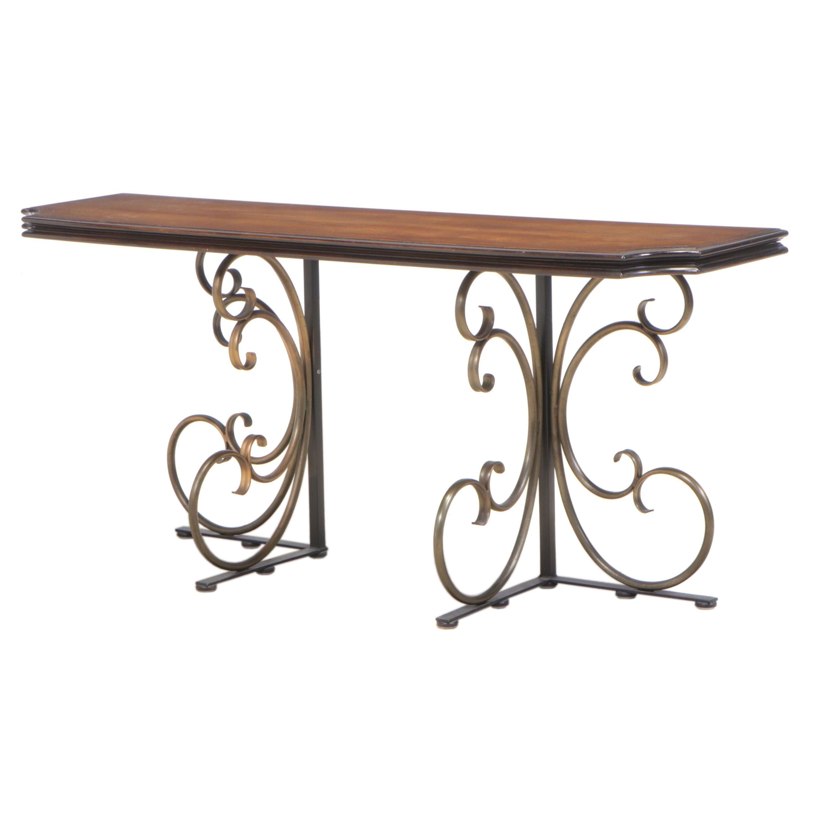 Lee L. Woodard Sons Oak and Patinated Metal Metamorphic Console/Dining Table